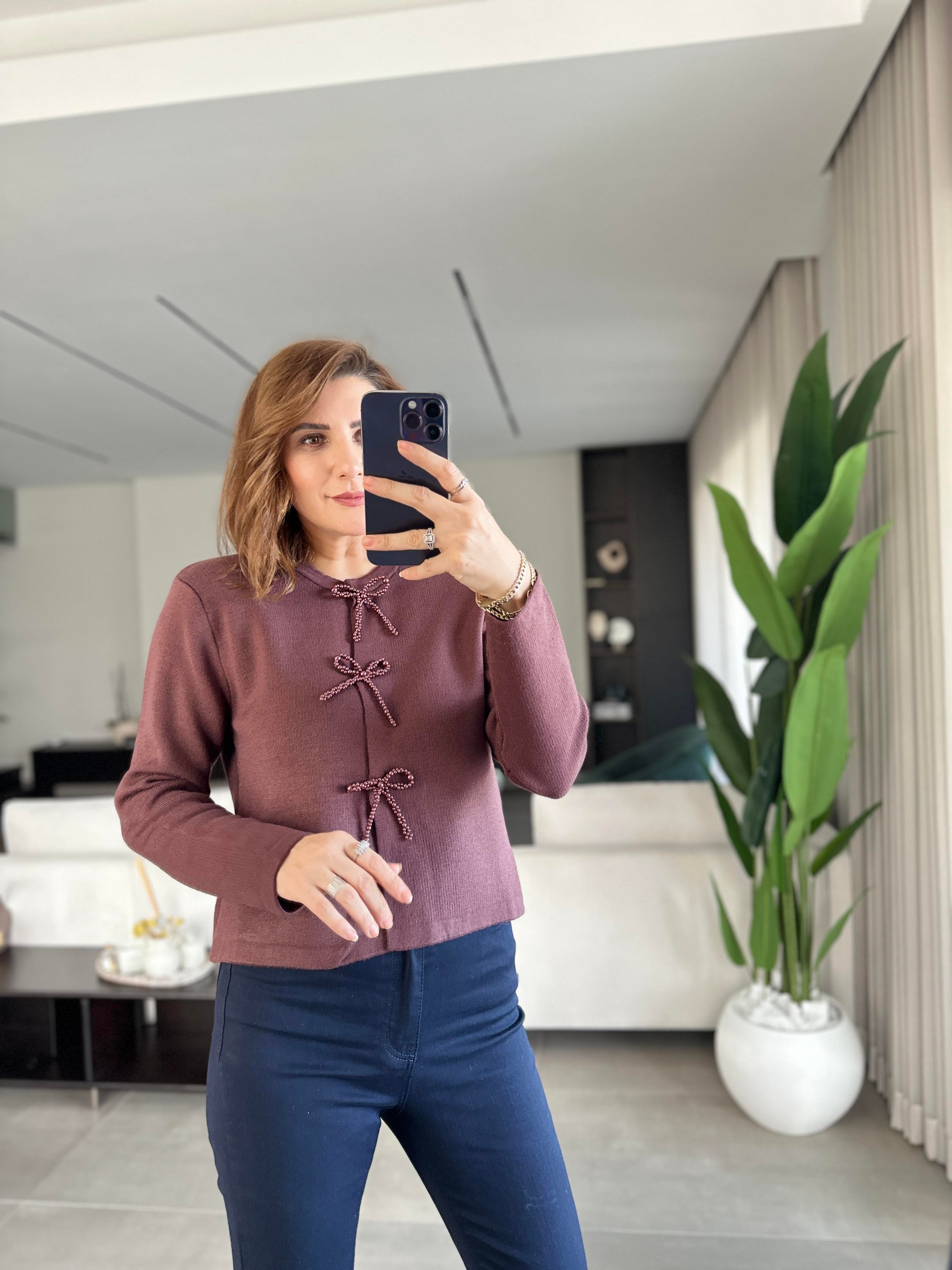 Boncuk Kurdela Detaylı Hırka