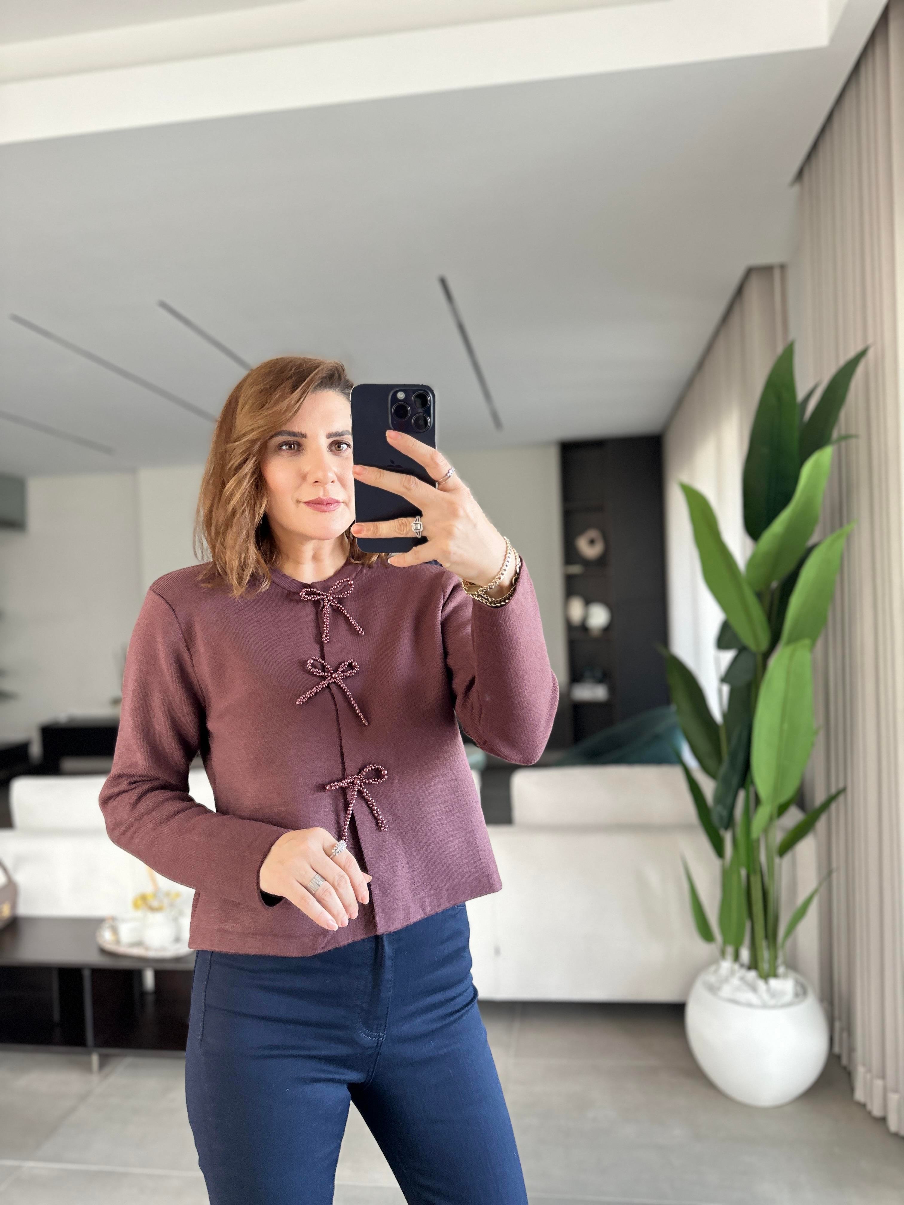 Boncuk Kurdela Detaylı Hırka