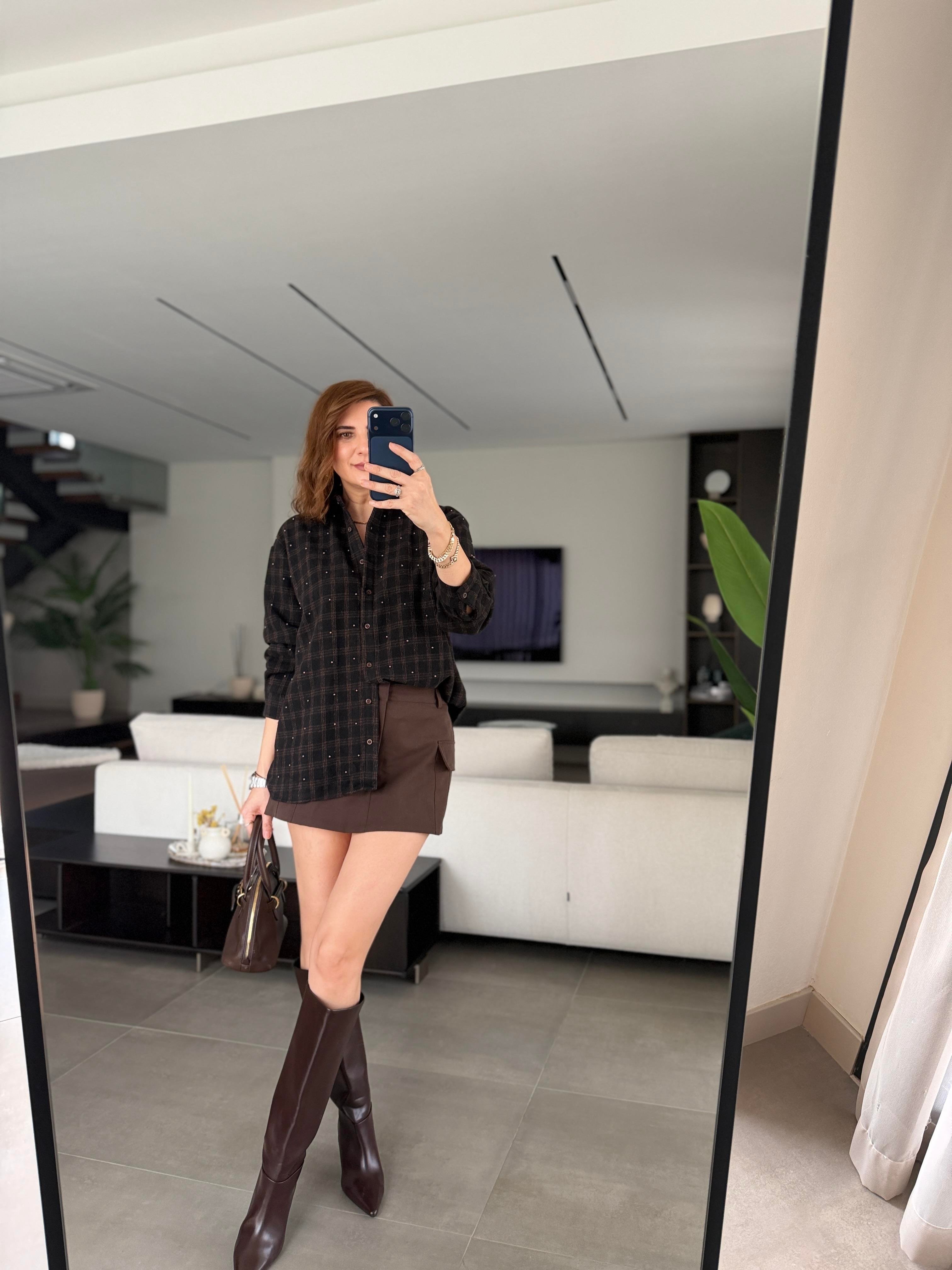 Boncuklu Ekose Gömlek