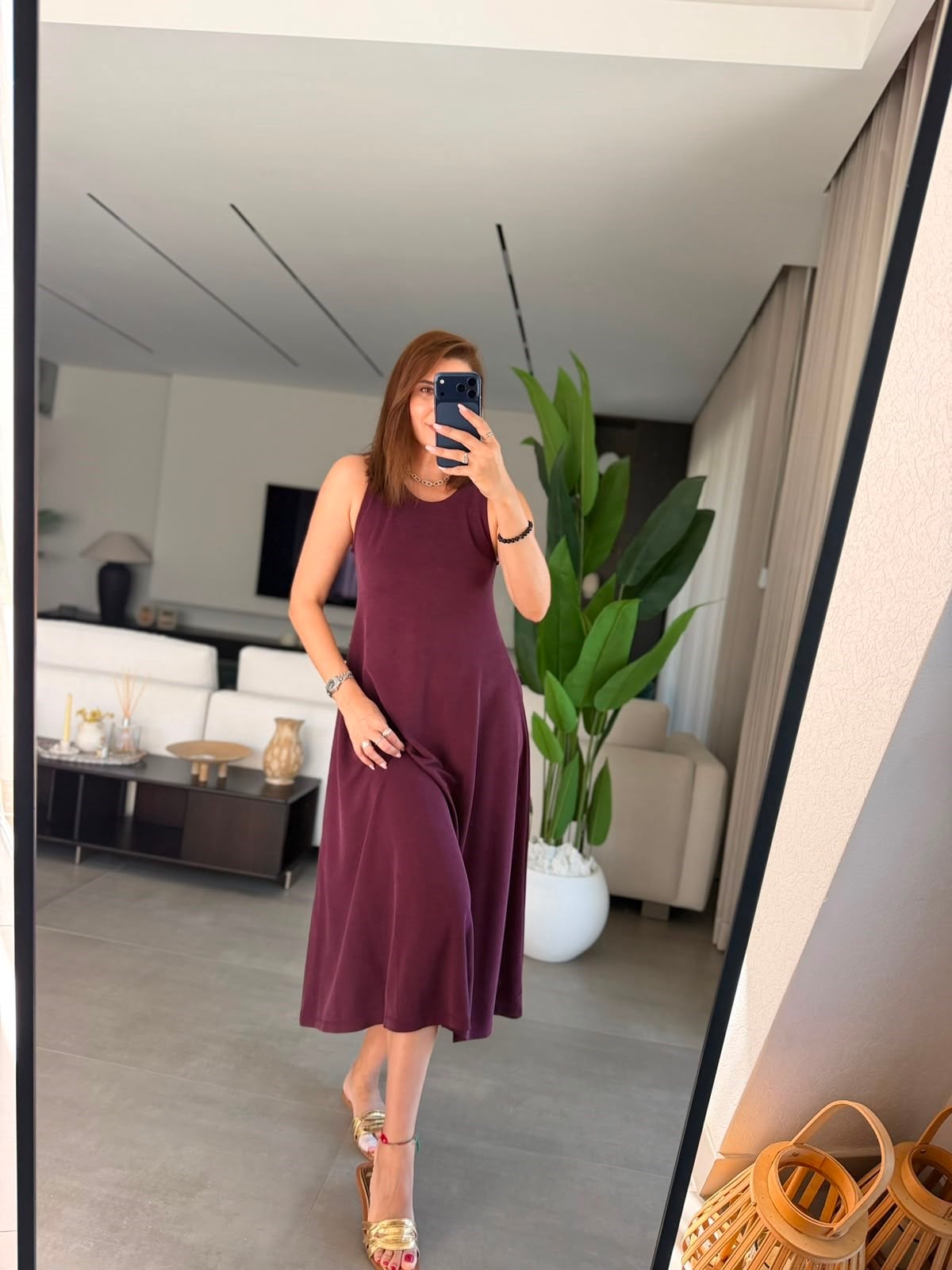 Bordo  Arka Düğmeli Kolsuz Pike Elbise