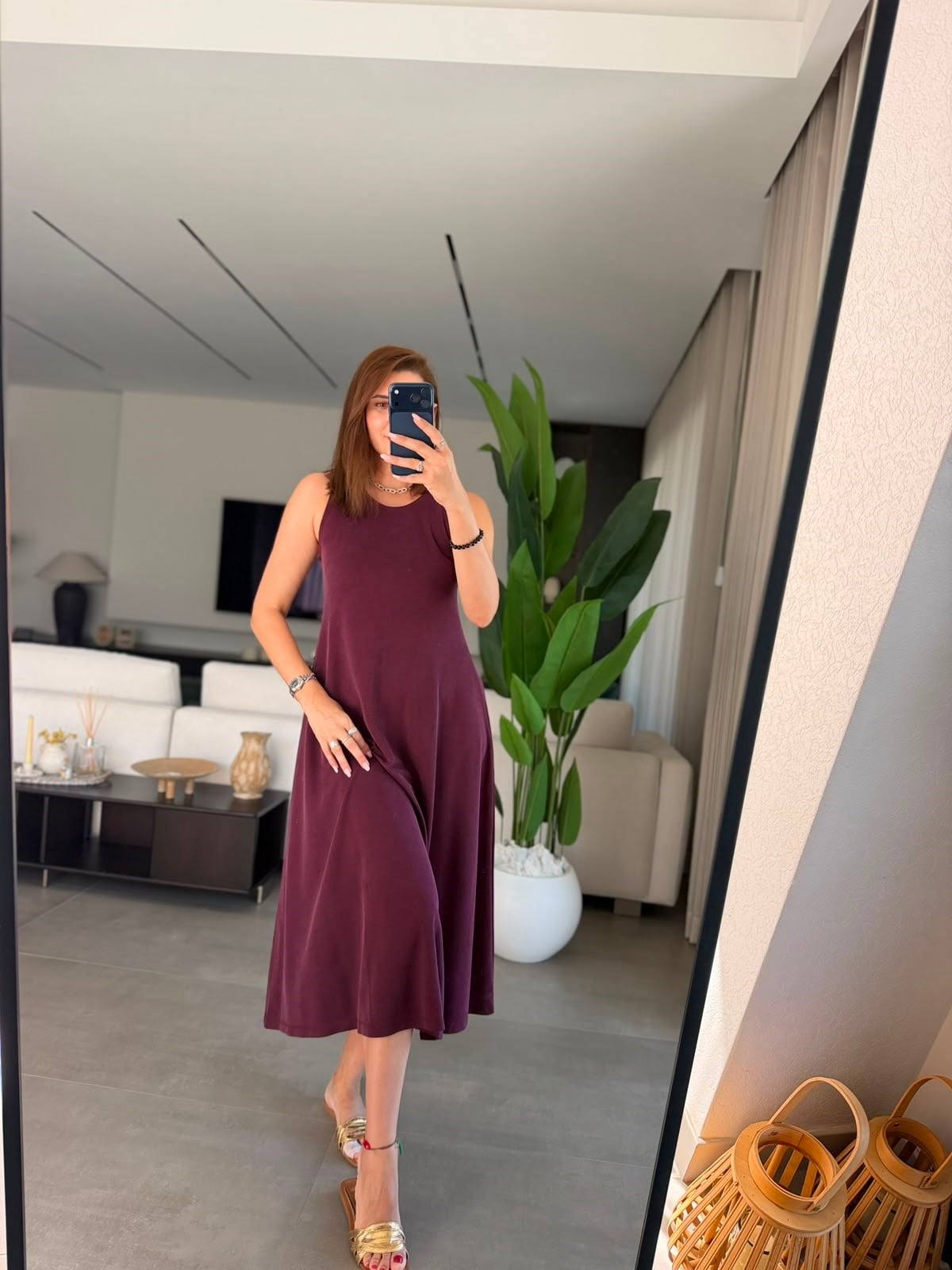 Bordo  Arka Düğmeli Kolsuz Pike Elbise