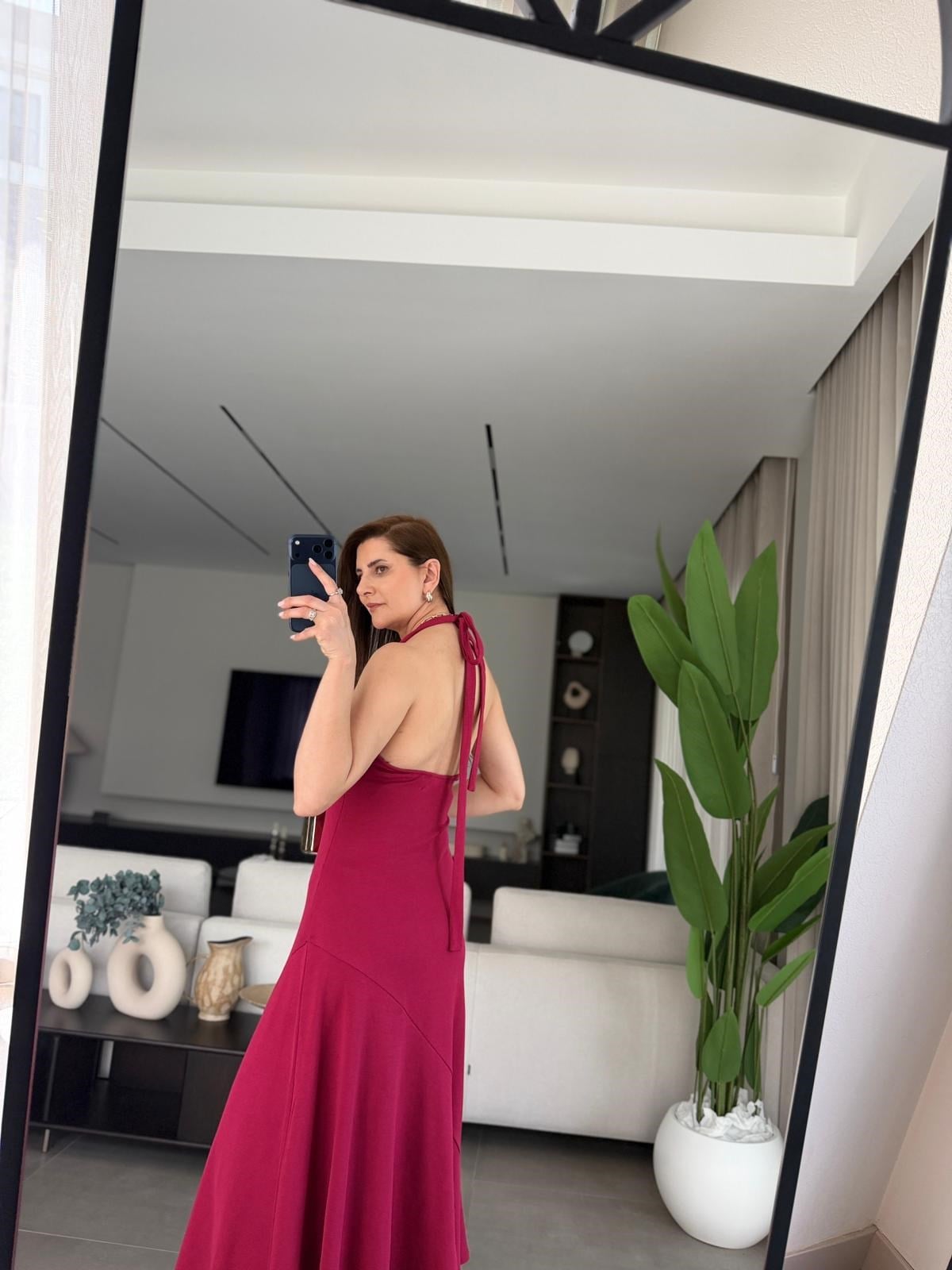 Bordo Boyundan Bağlamalı Elbise