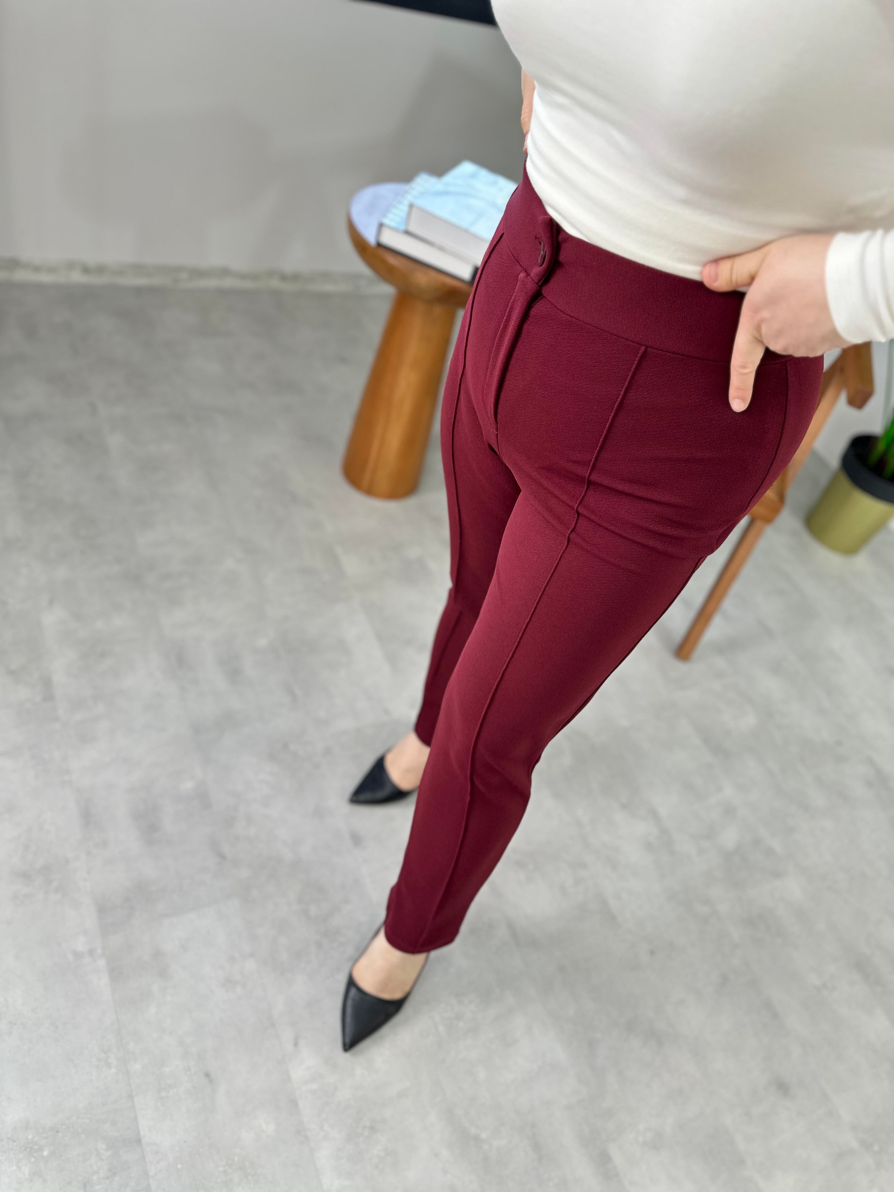 Bordo Çimalı Dar Paça Pantolon
