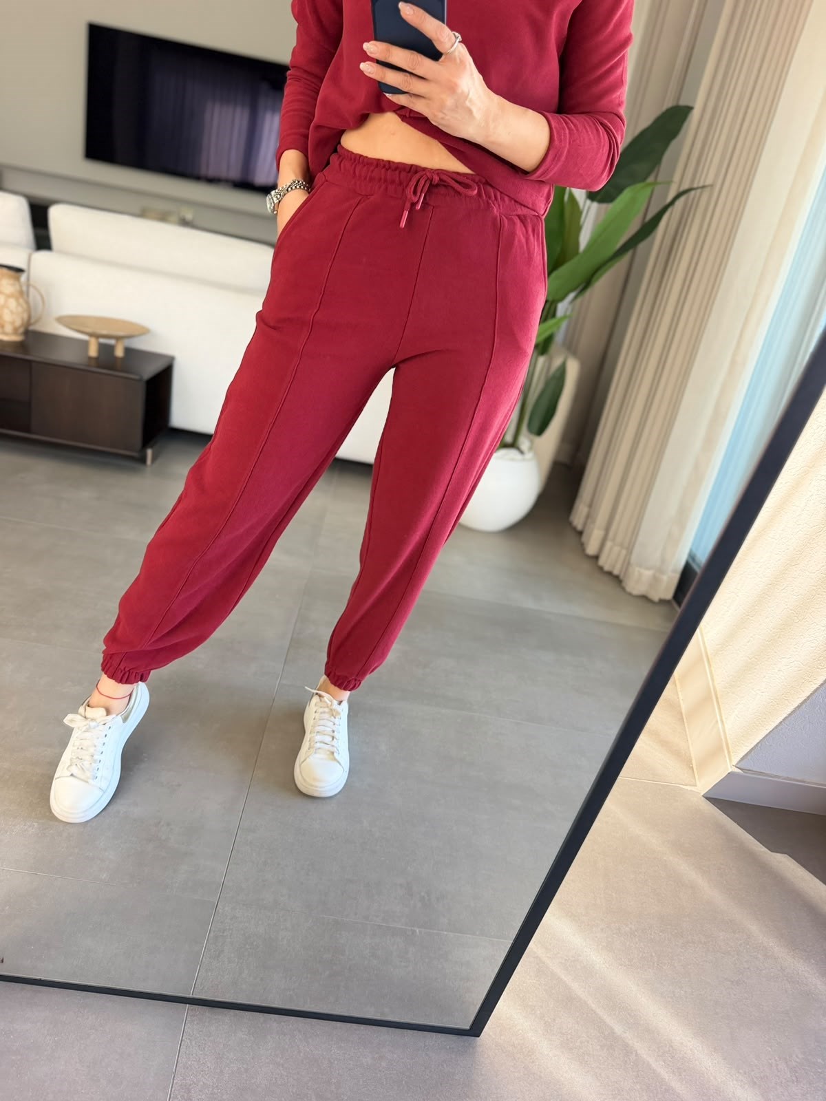Bordo Çimalı Paça Lastik Eşofman