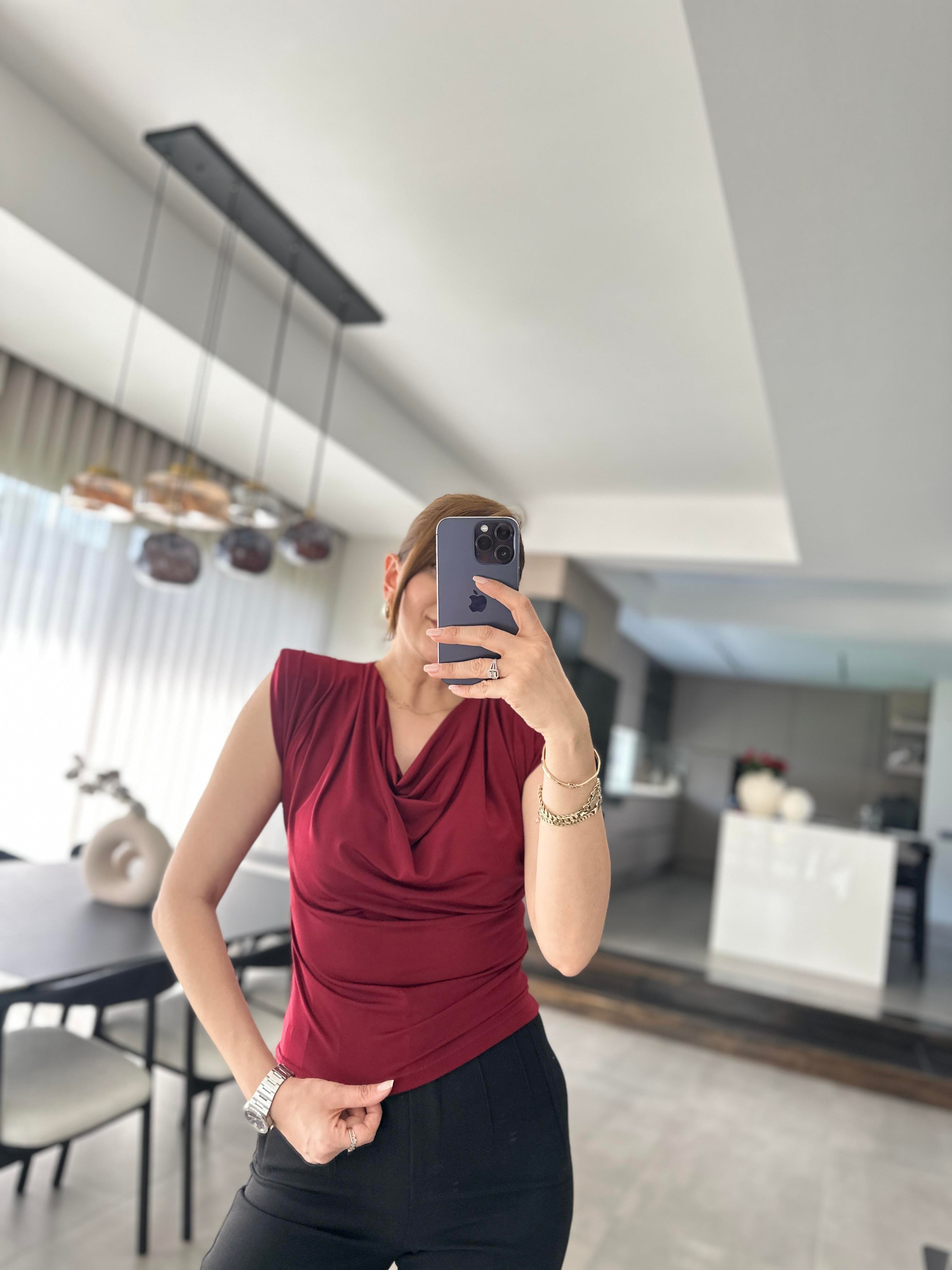 Bordo Degaje Yaka Bluz