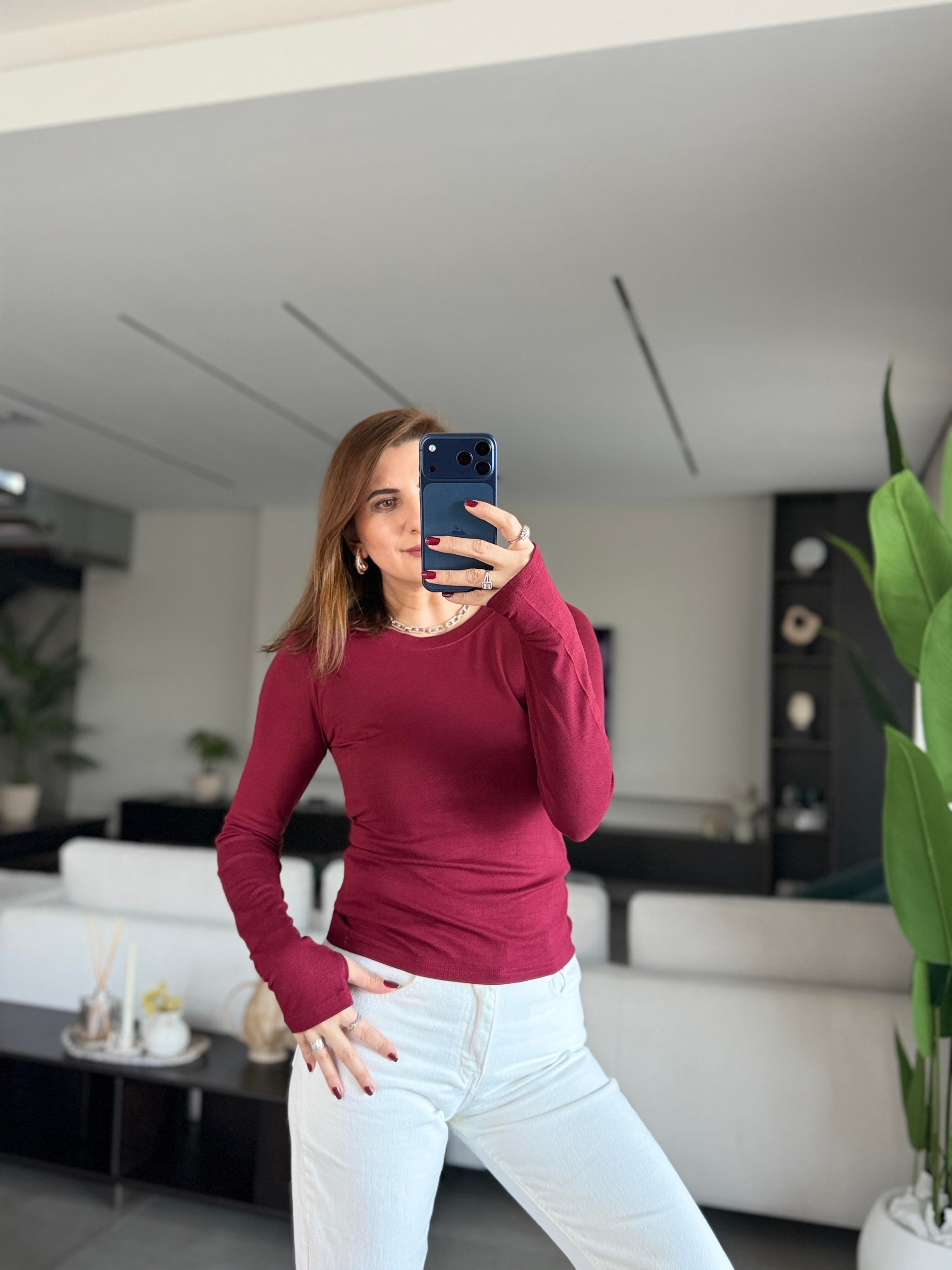 Bordo Dora Parmak Geçmeli Bluz