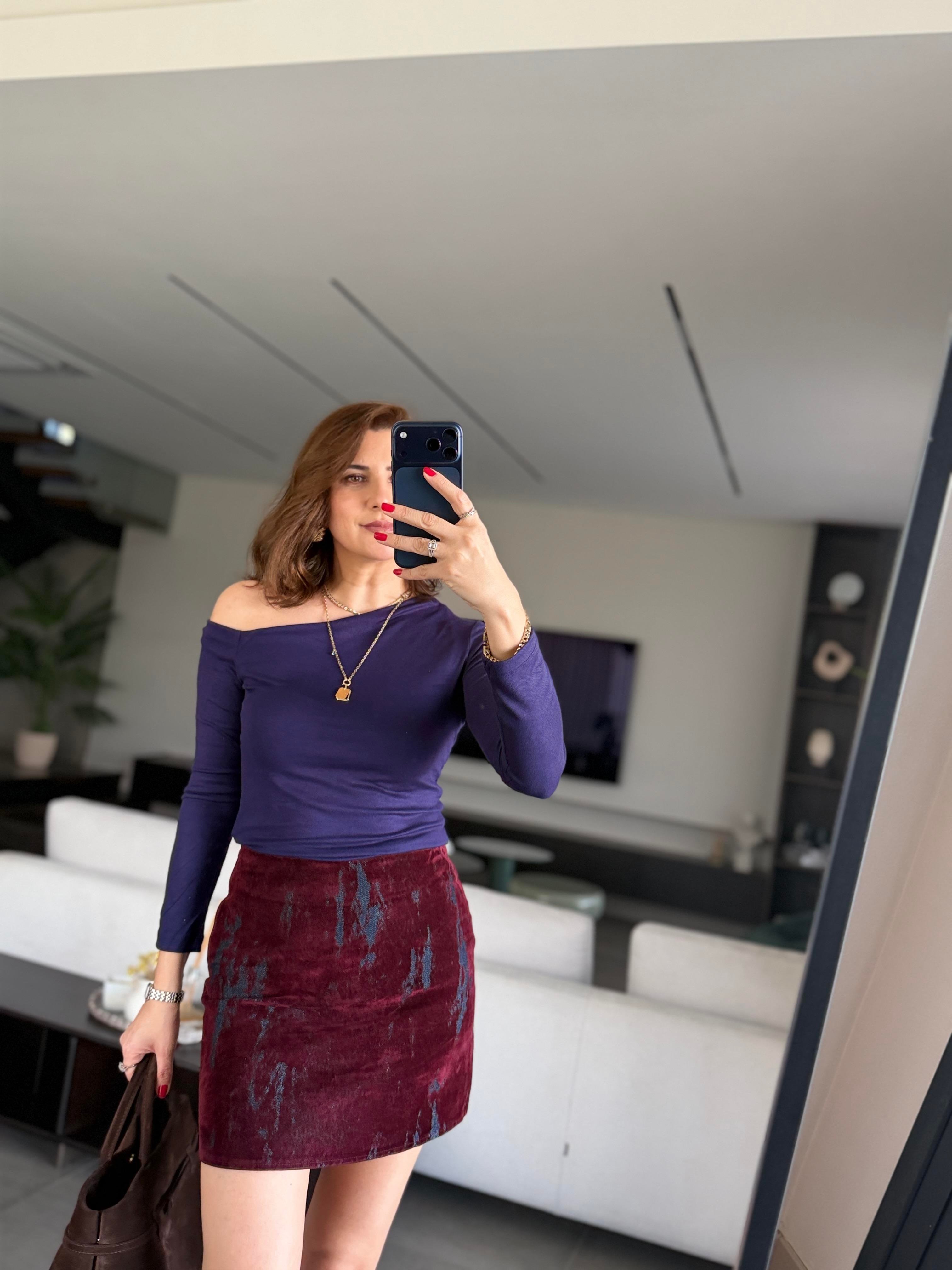 Bordo Flok Baskılı Etek