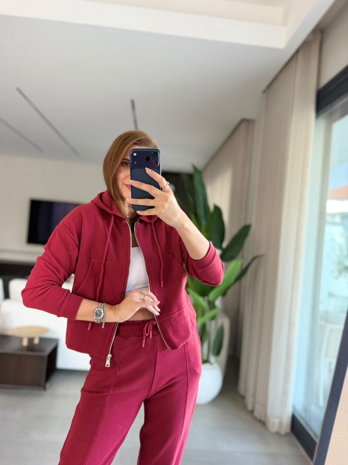 Bordo Kapşonlu Selanik Kısa Ceket