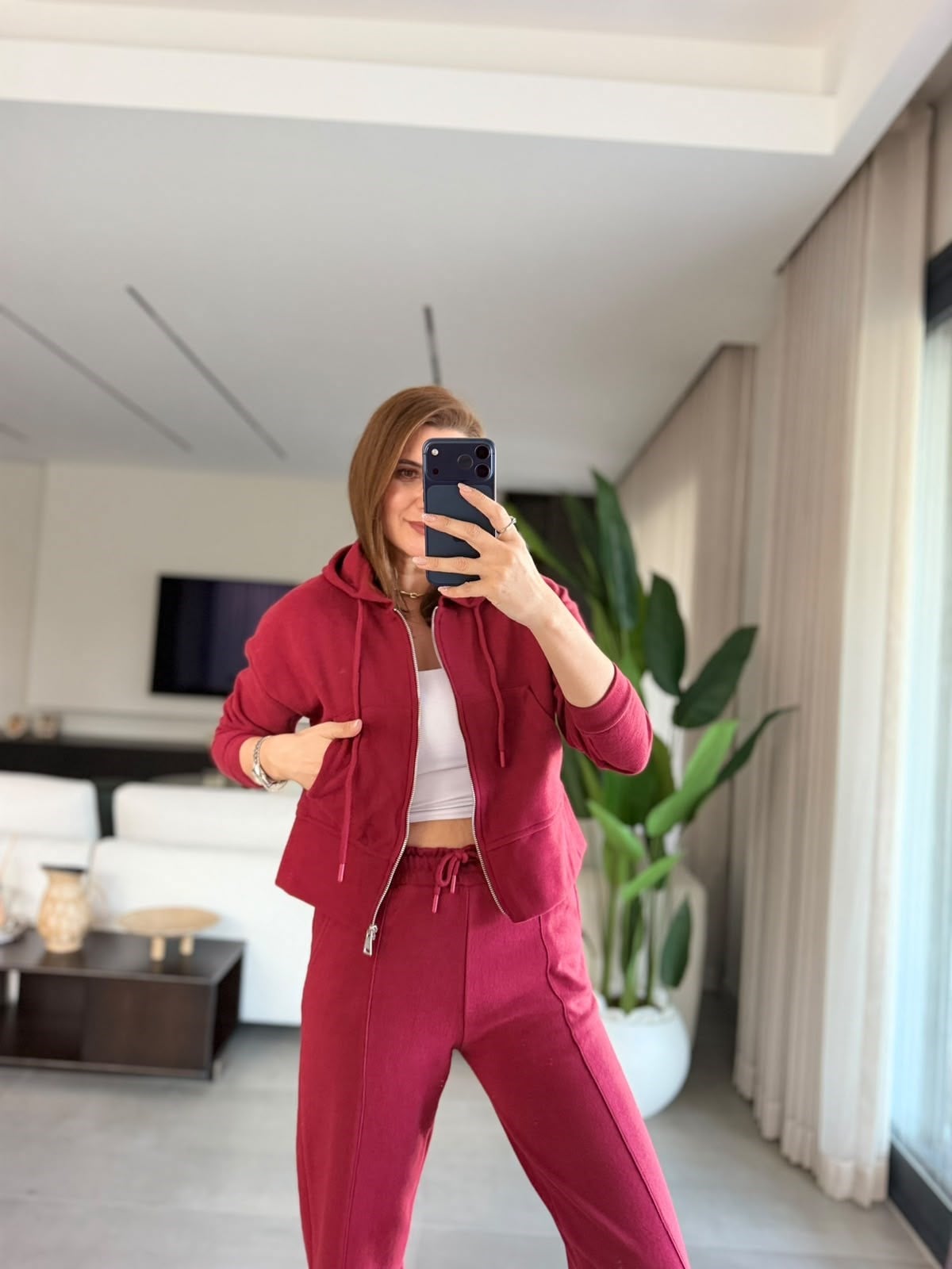 Bordo Kapşonlu Selanik Kısa Ceket