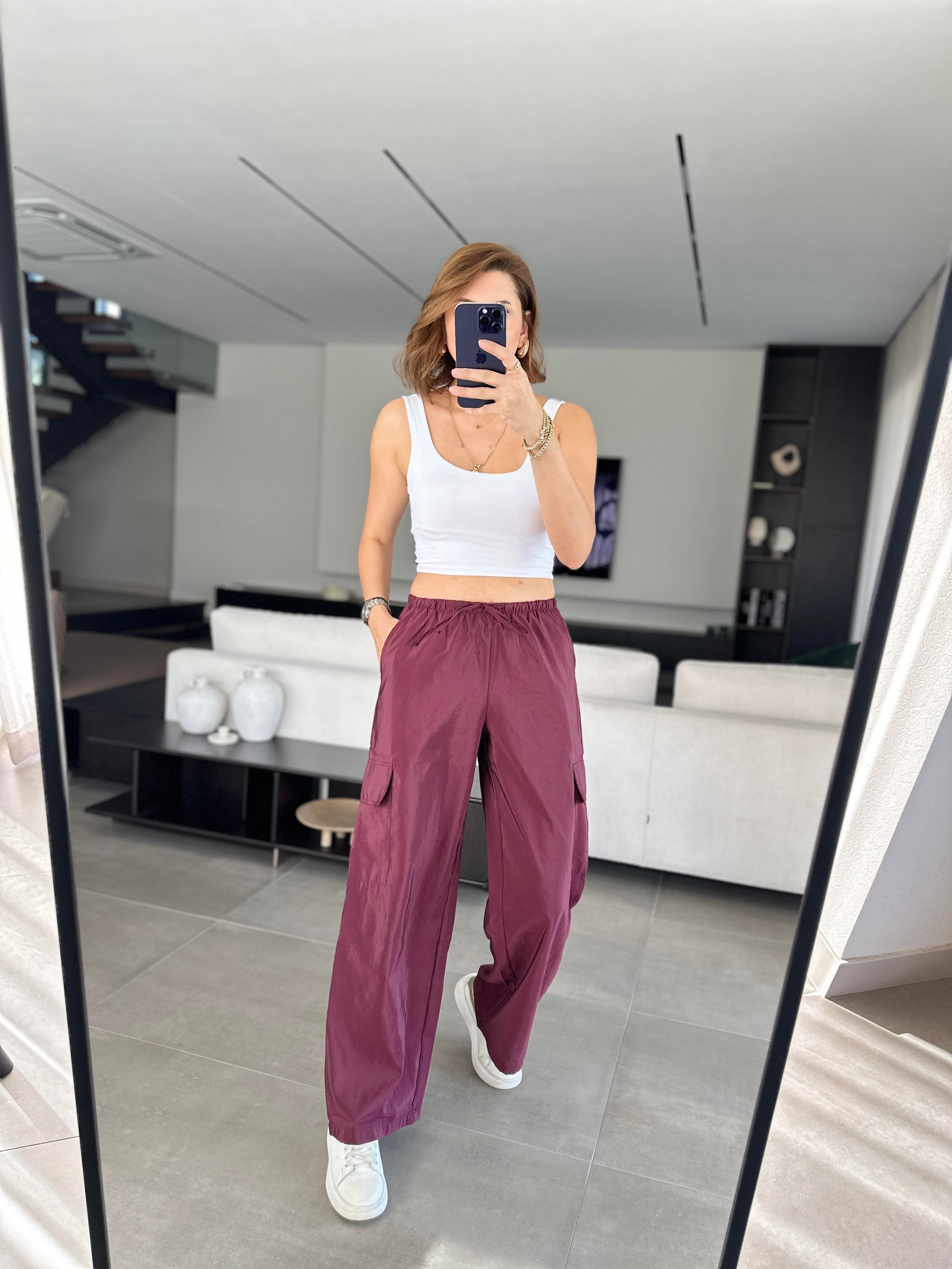 Bordo Kargo Cep Bağcıklı Pantolon