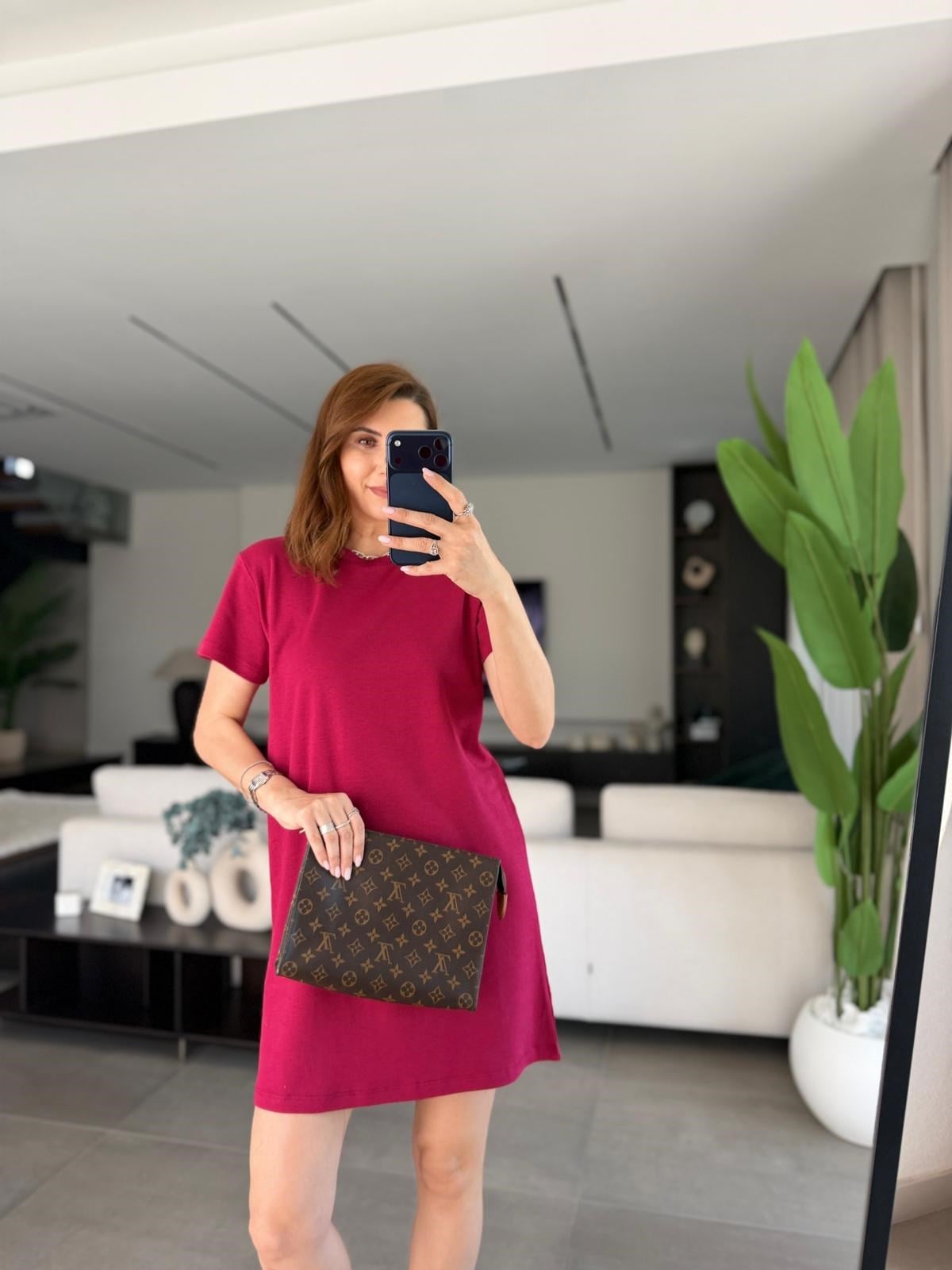 Bordo Kısa Kollu Basic Elbise