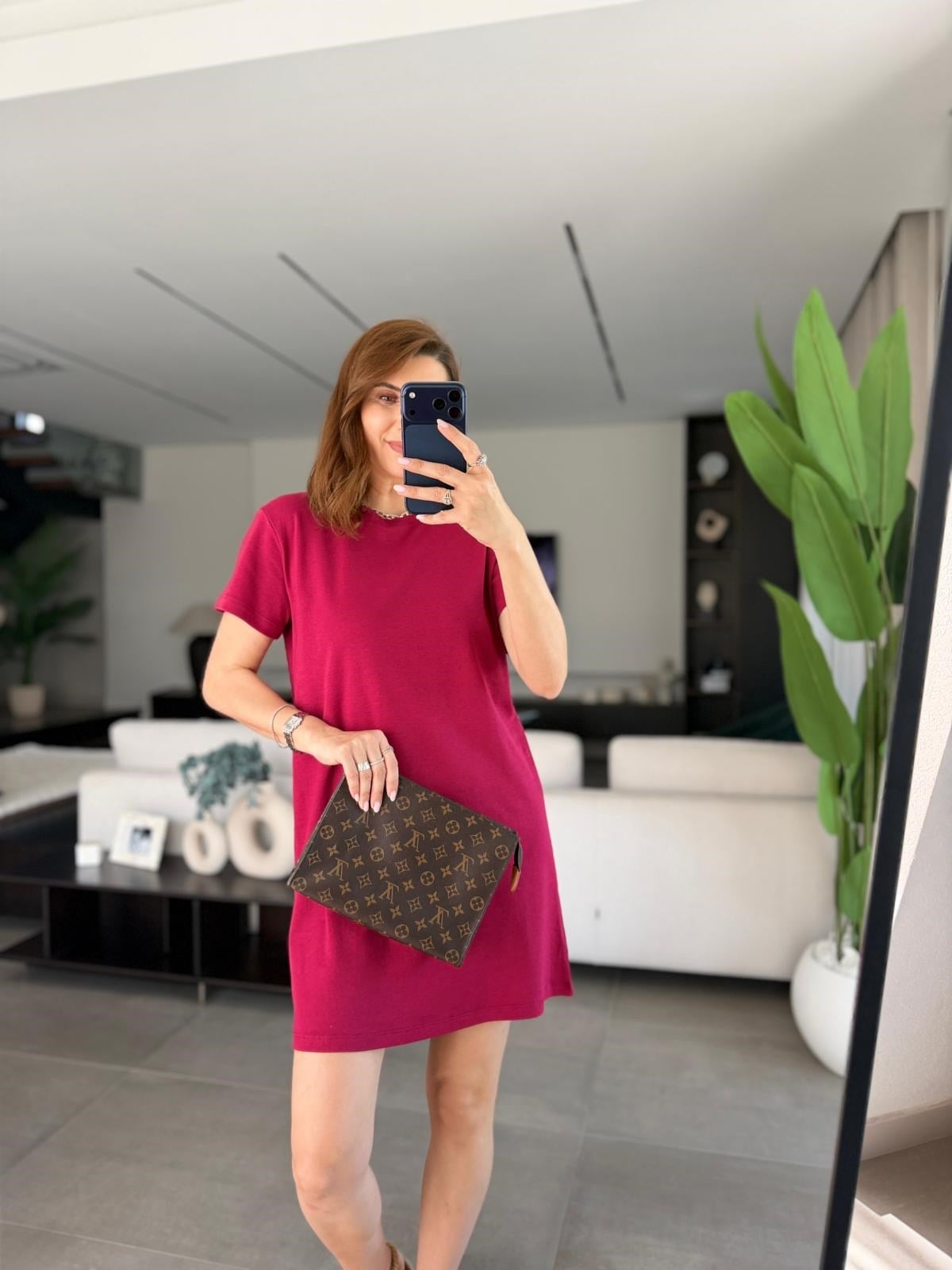 Bordo Kısa Kollu Basic Elbise