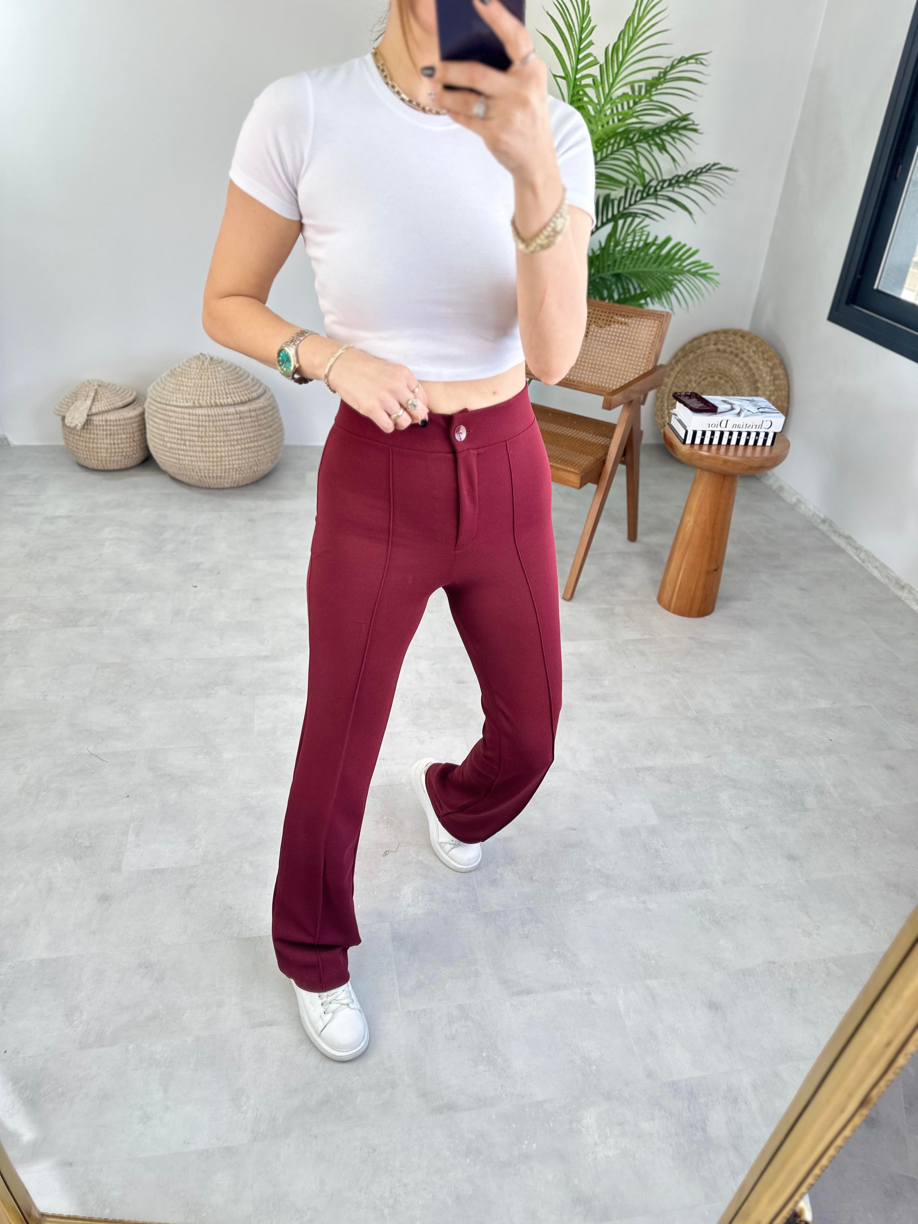 Bordo Lina Full Esnek Çimalı Palazzo Pantolon