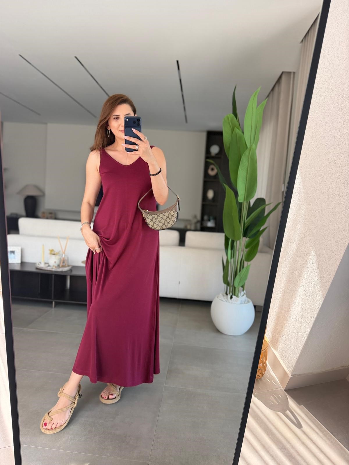 Bordo Modal Lastik Askılı Elbise