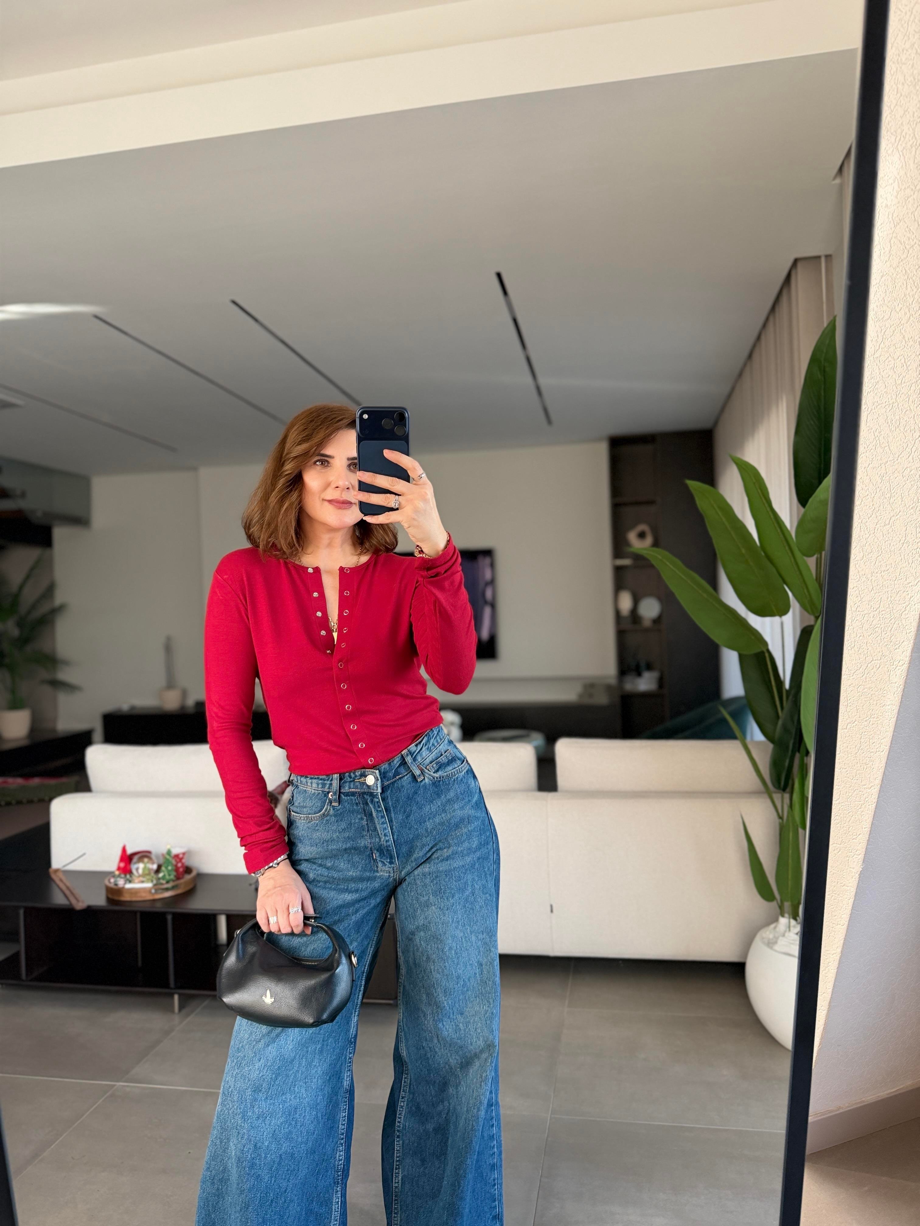Bordo Önü Çıtçıtlı Buzzy Bluz