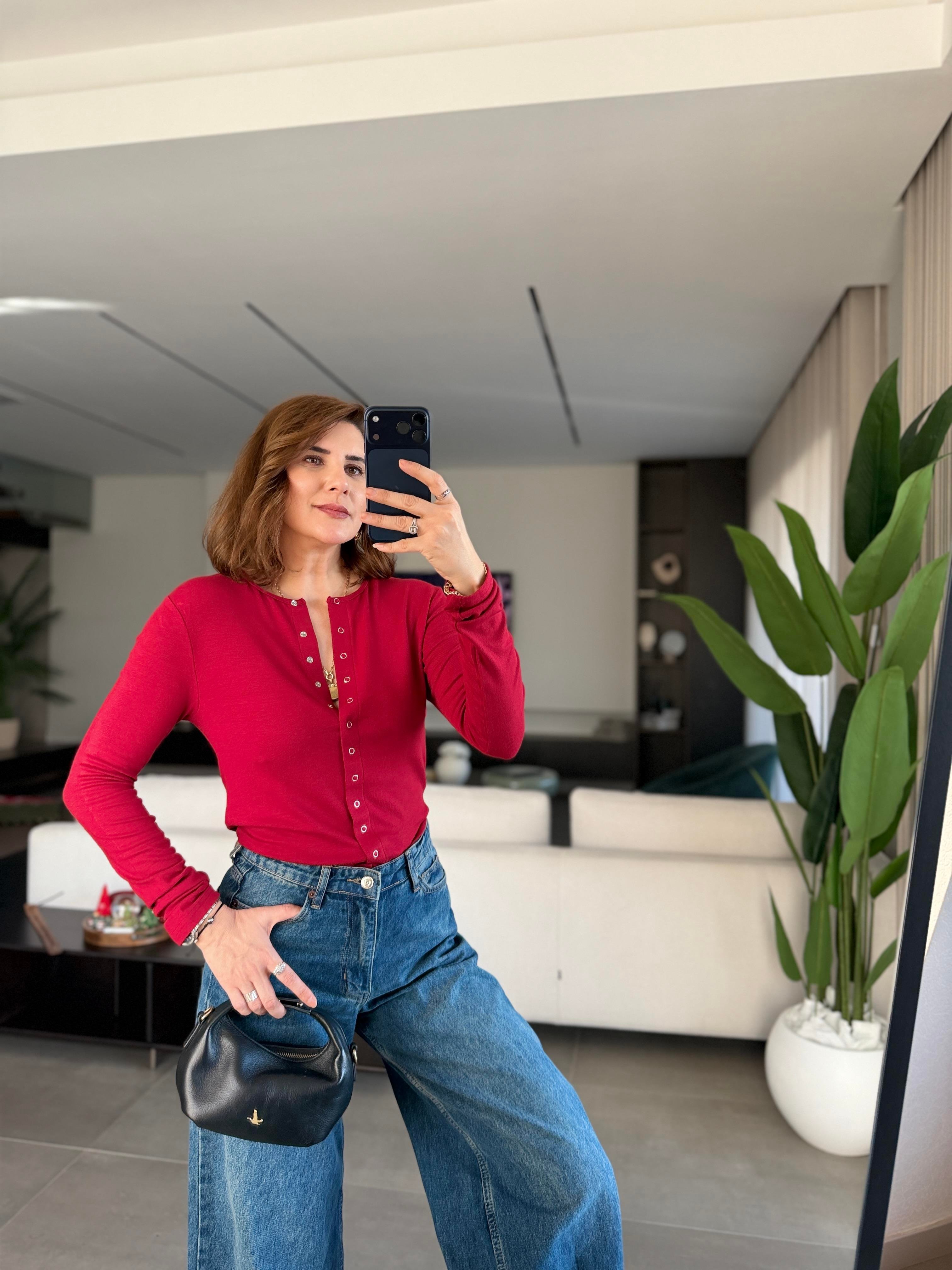 Bordo Önü Çıtçıtlı Buzzy Bluz