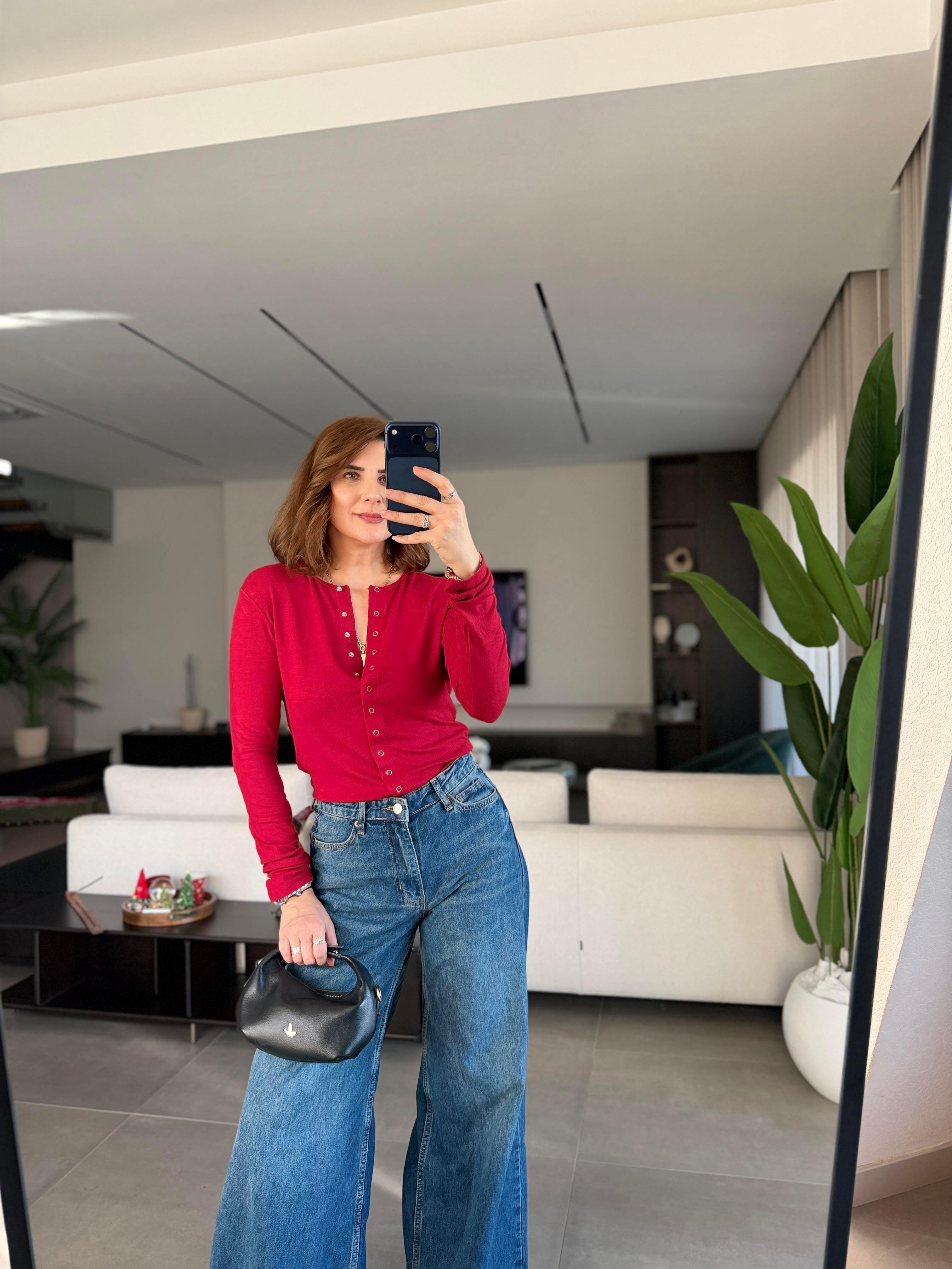 Bordo Önü Çıtçıtlı Buzzy Bluz