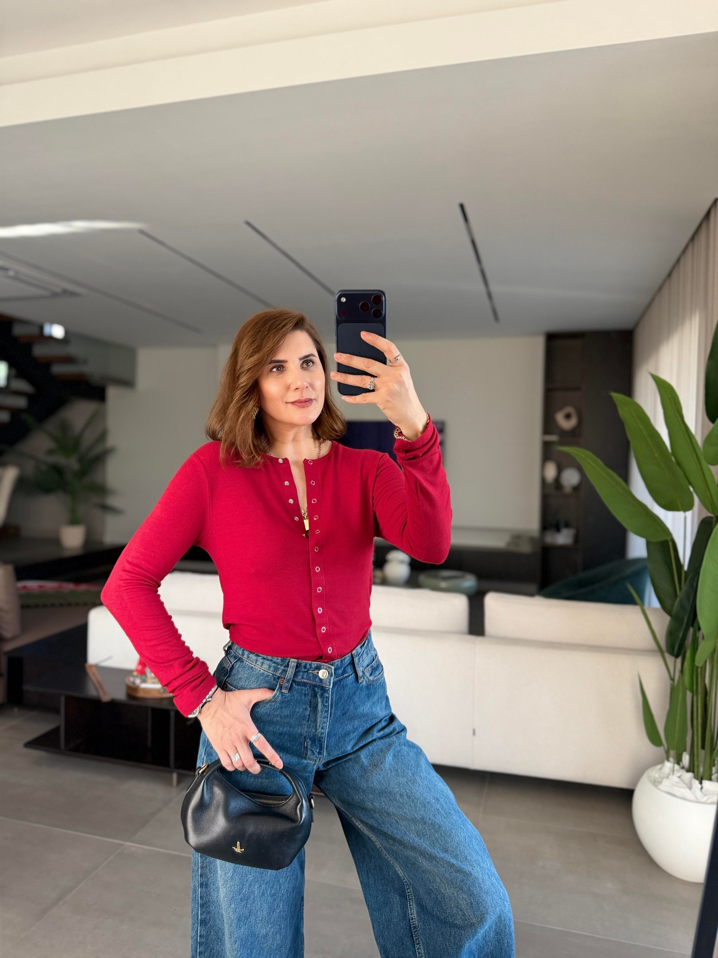 Bordo Önü Çıtçıtlı Buzzy Bluz