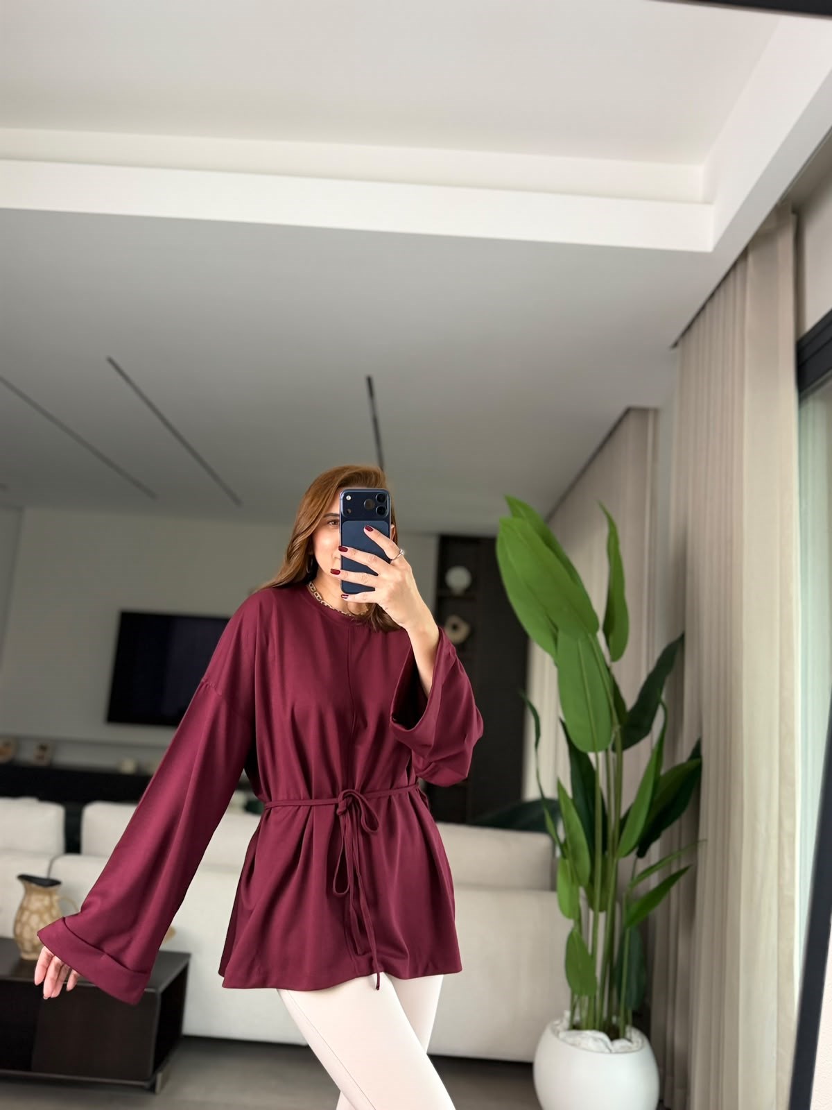 Bordo Oys Bağlamalı Bluz