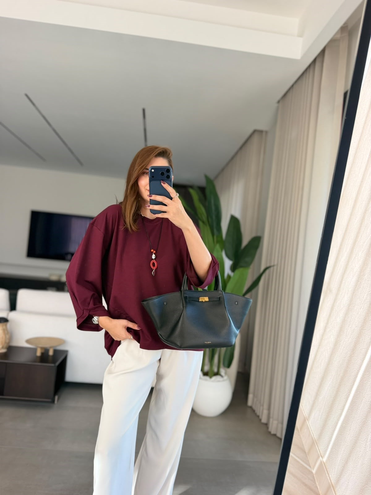 Bordo  Oys Büyük Beden Kolyeli Bluz