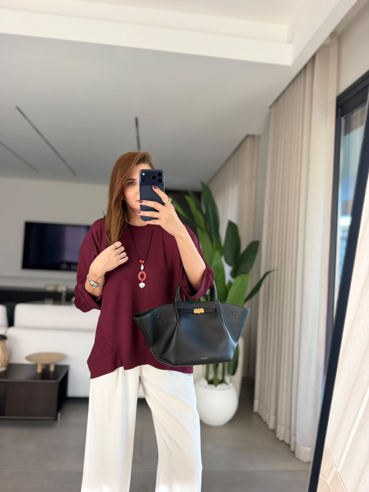 Bordo  Oys Büyük Beden Kolyeli Bluz