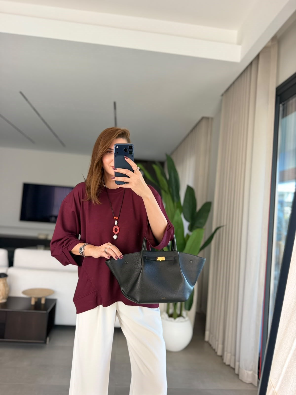 Bordo  Oys Büyük Beden Kolyeli Bluz