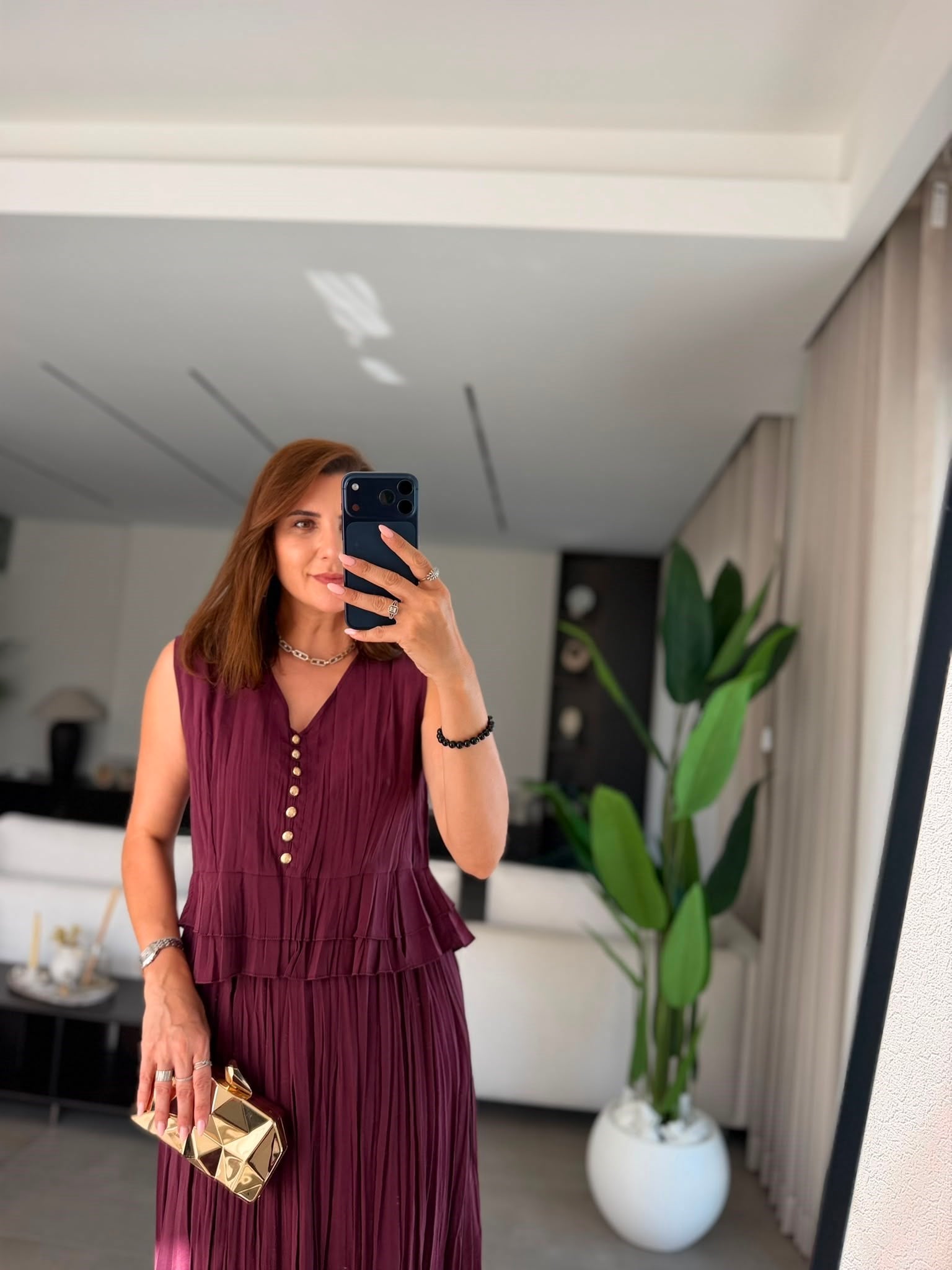 Bordo Piliseli Etek Bluz Takım
