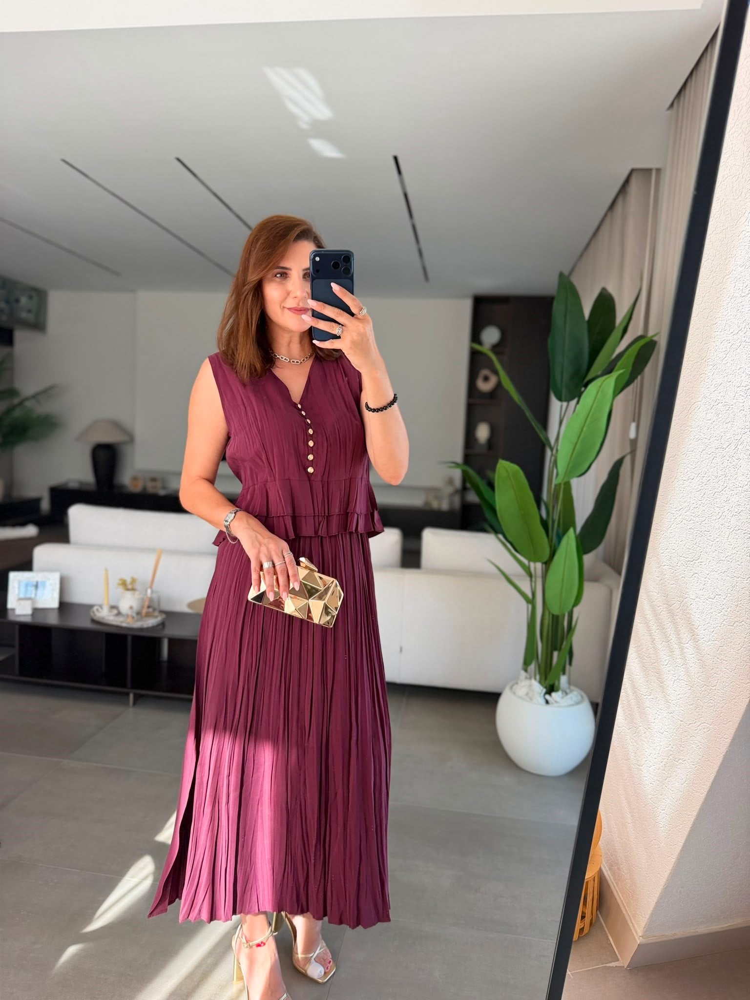 Bordo Piliseli Etek Bluz Takım