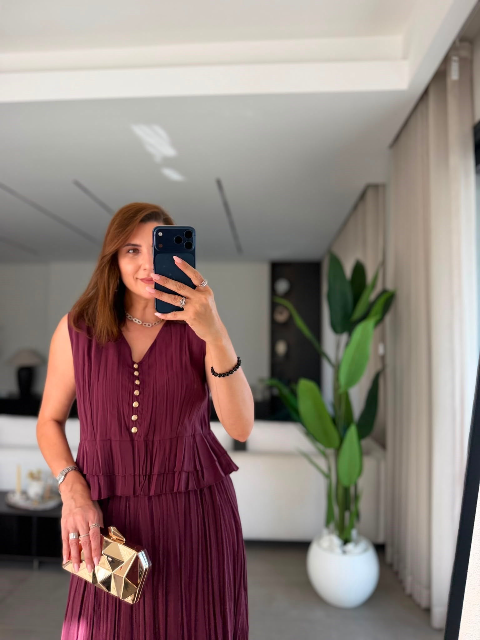 Bordo Piliseli Etek Bluz Takım