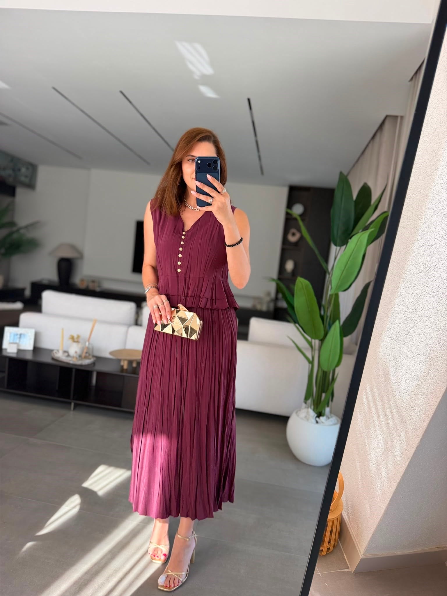 Bordo Piliseli Etek Bluz Takım