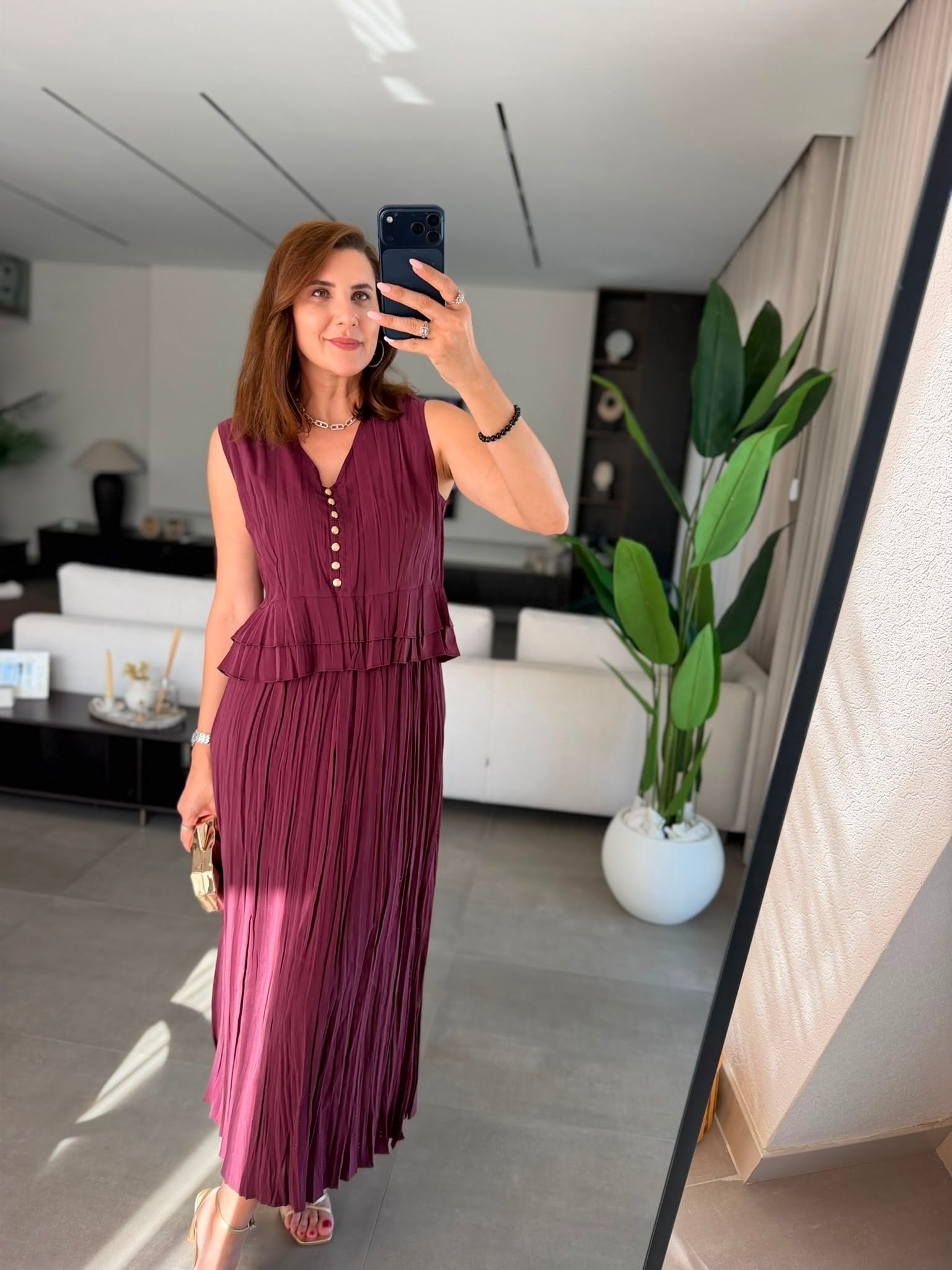 Bordo Piliseli Etek Bluz Takım