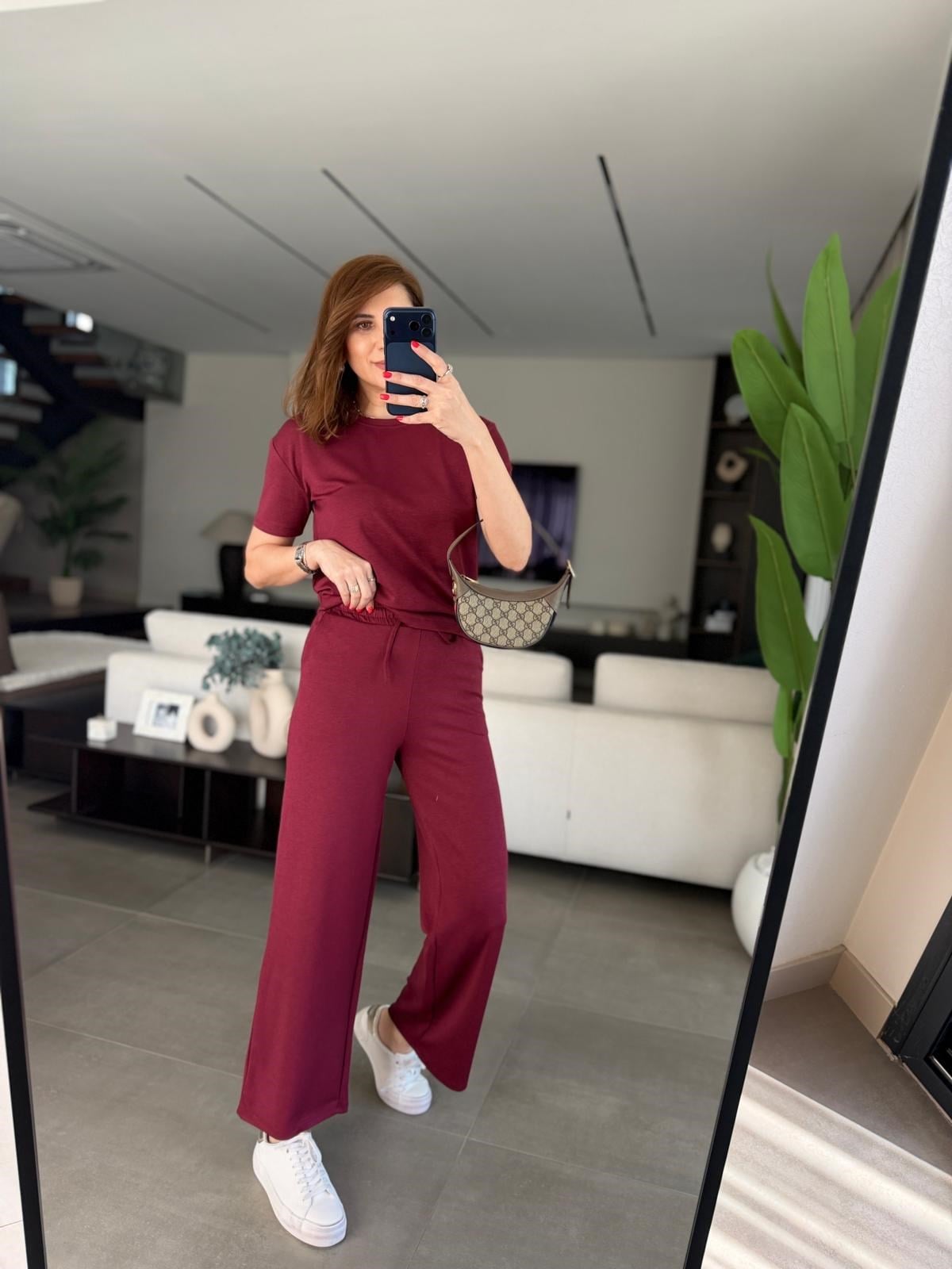 Bordo Rona Bisiklet Yaka Oys Takım