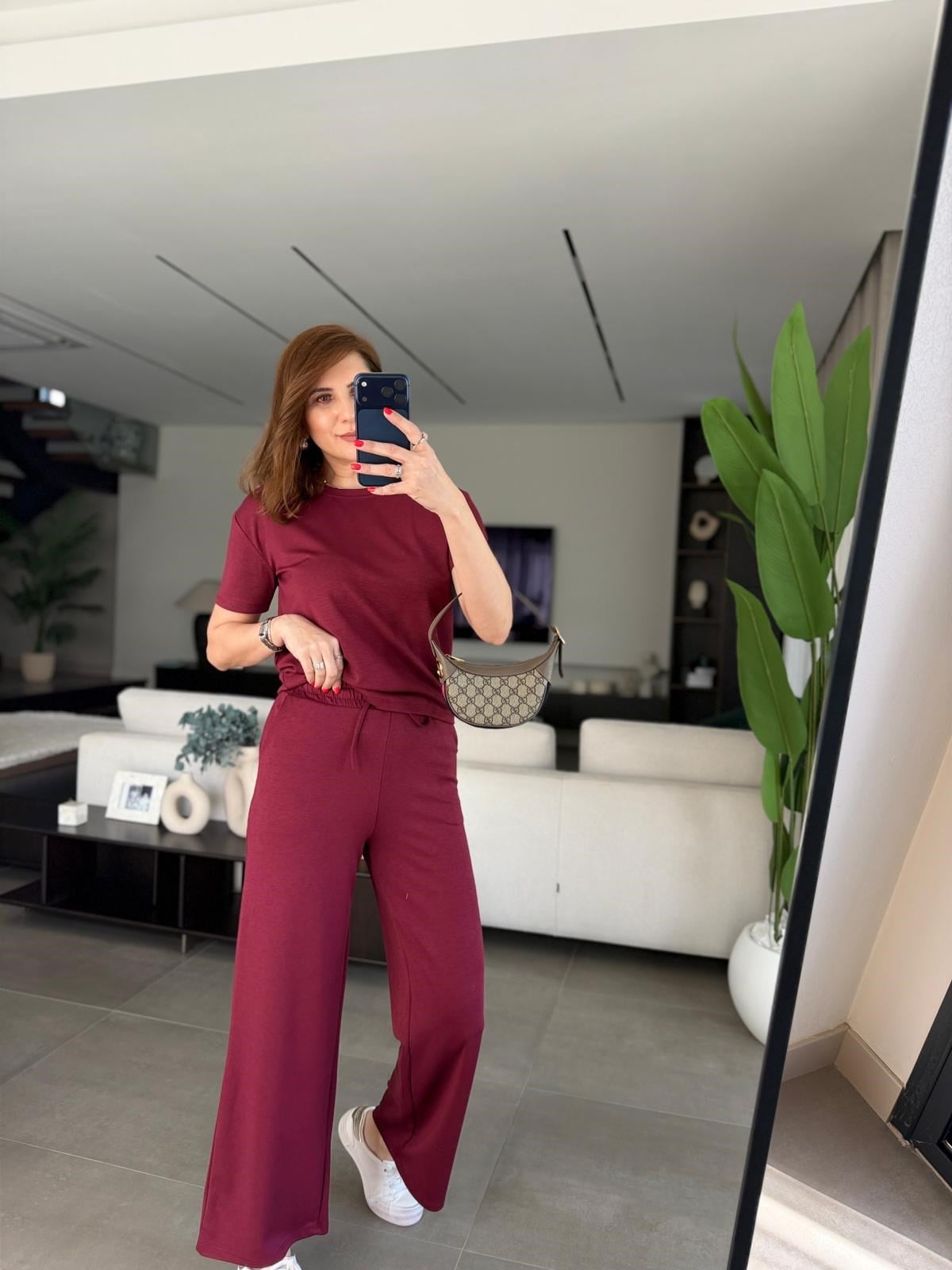 Bordo Rona Bisiklet Yaka Oys Takım