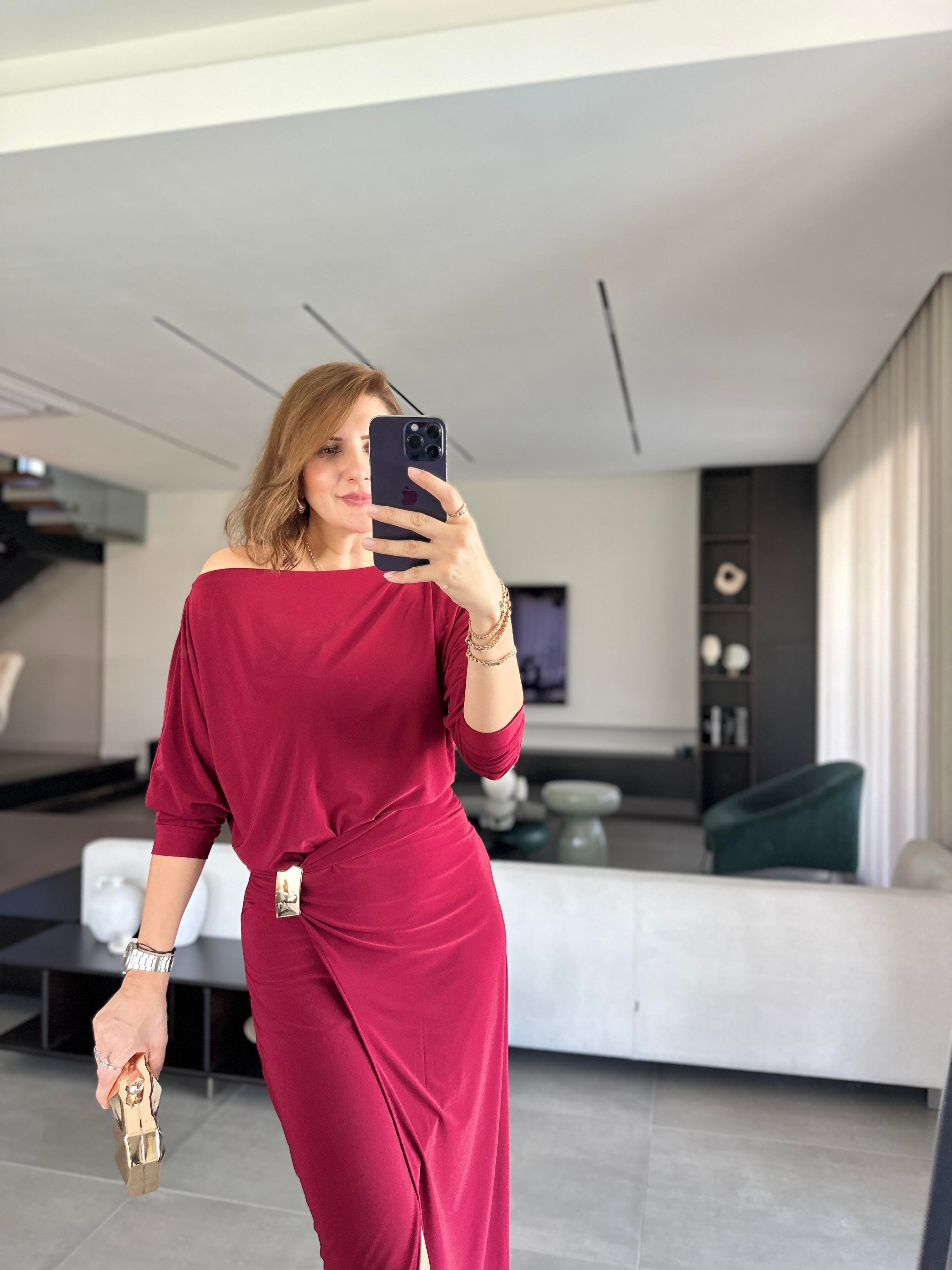 Bordo Sandy Tokalı Elbise