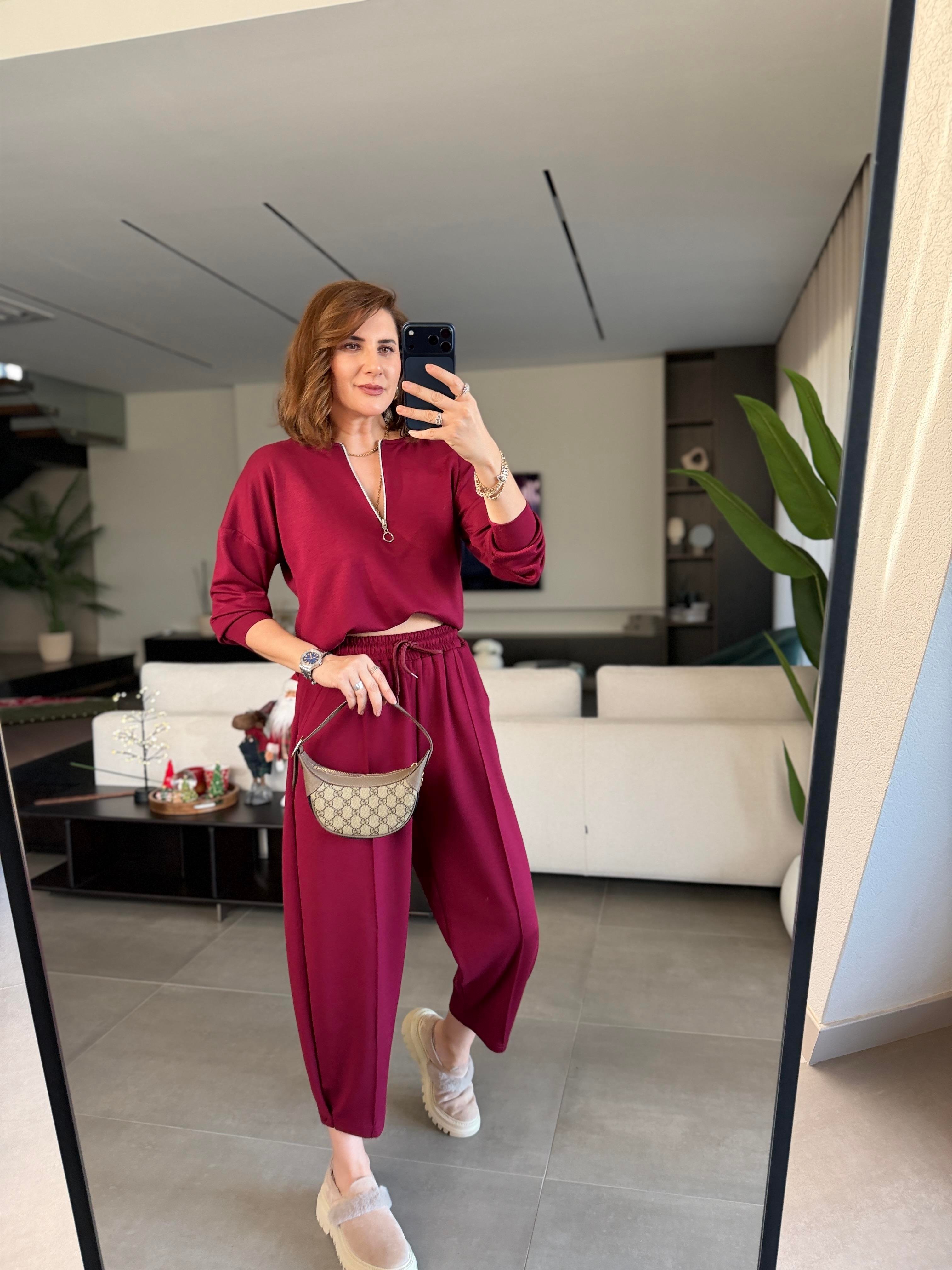 Bordo Santana Yarım Fermuarlı Takım