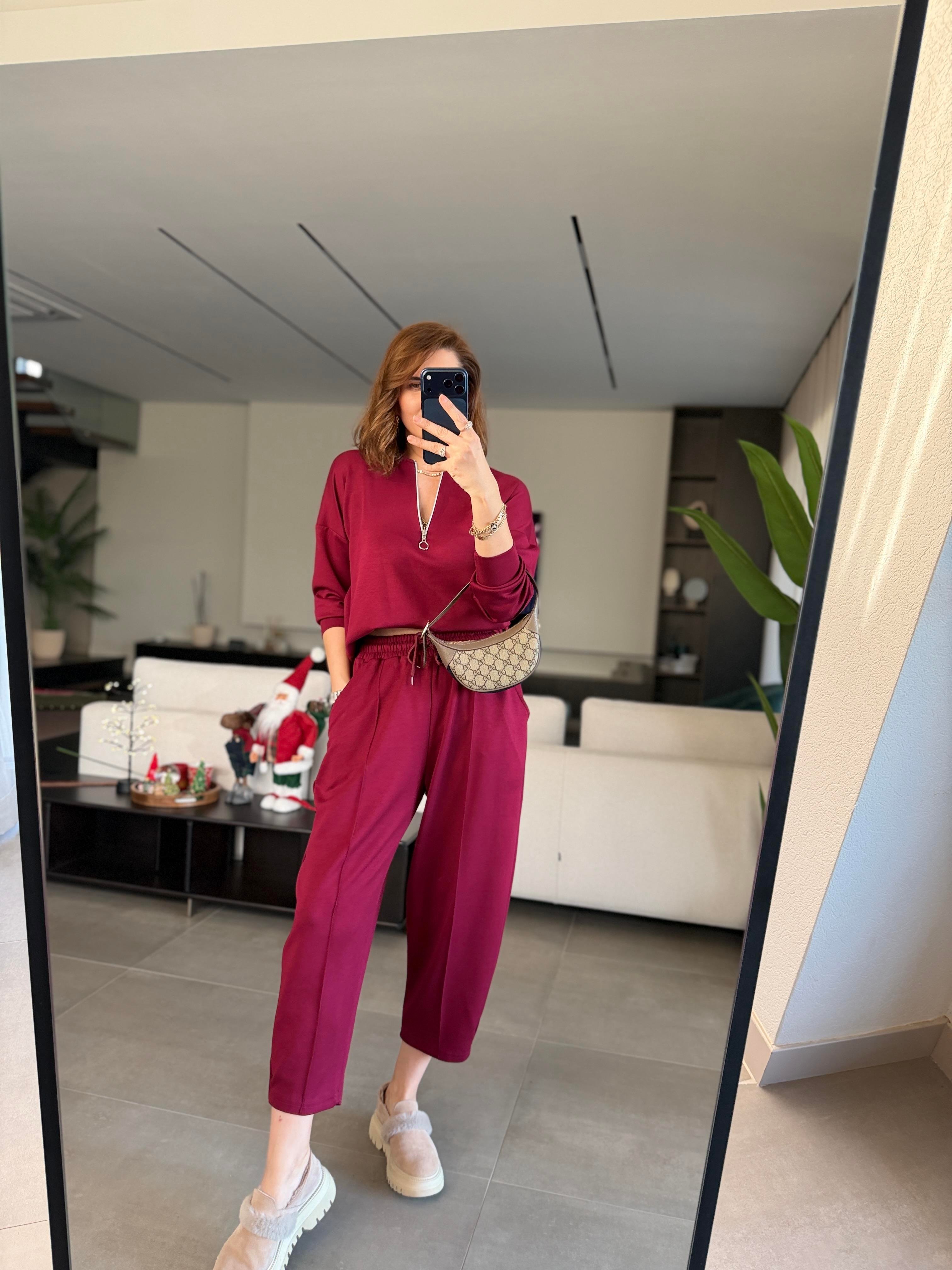 Bordo Santana Yarım Fermuarlı Takım