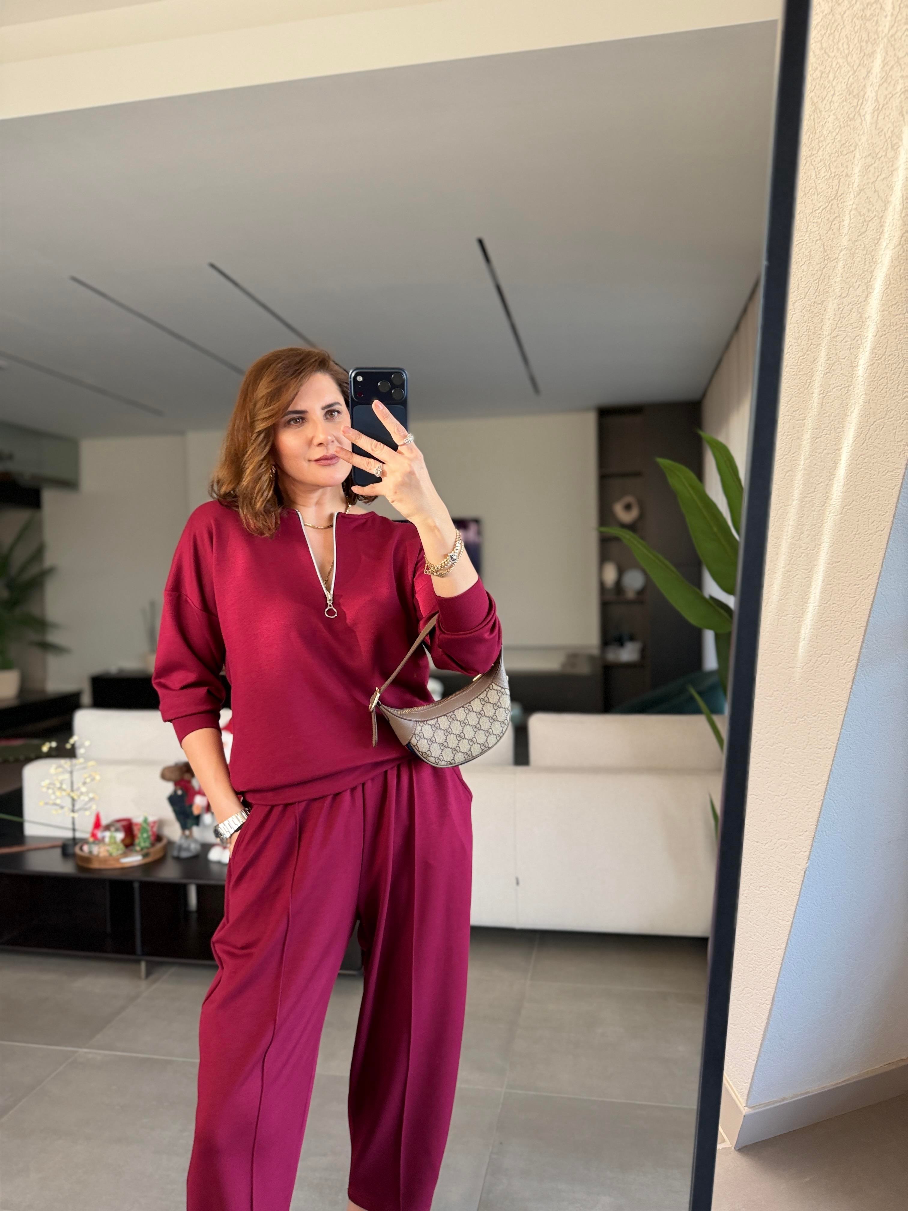 Bordo Santana Yarım Fermuarlı Takım