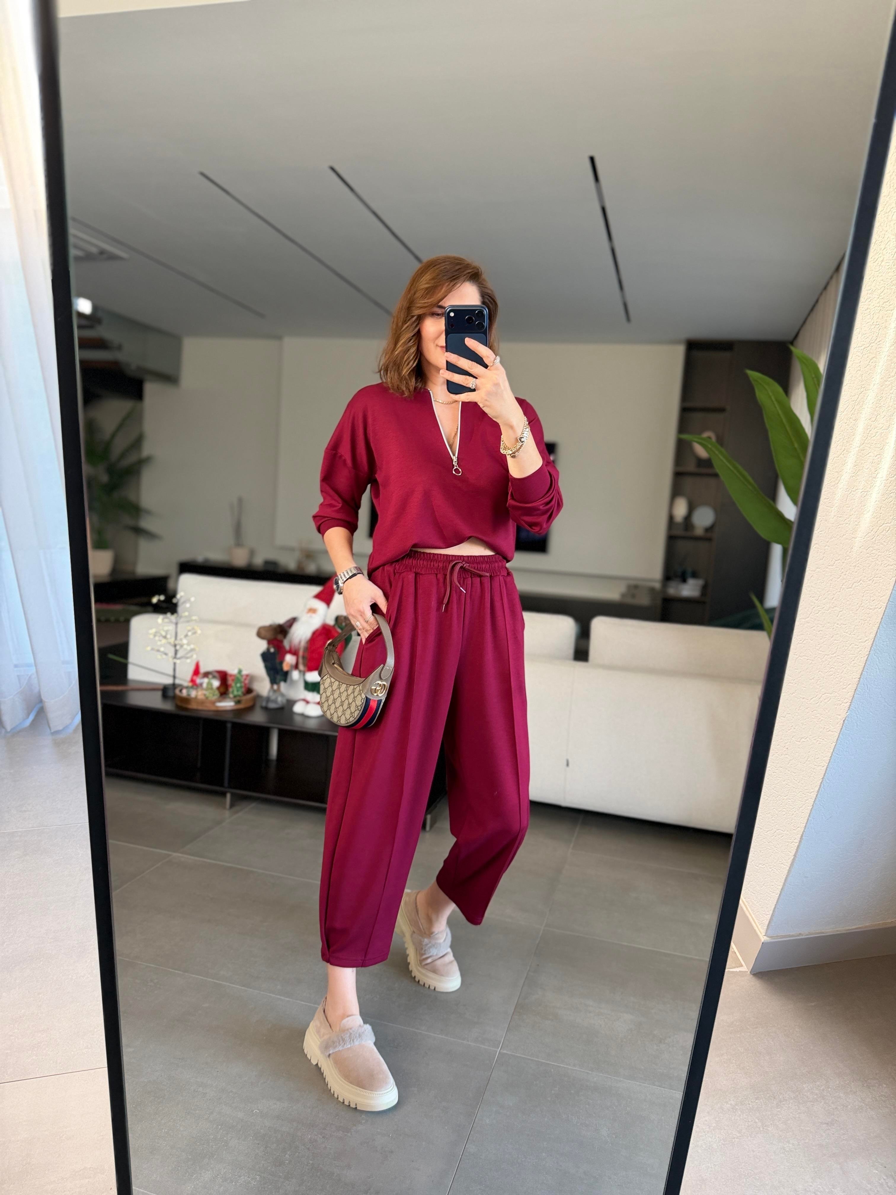 Bordo Santana Yarım Fermuarlı Takım