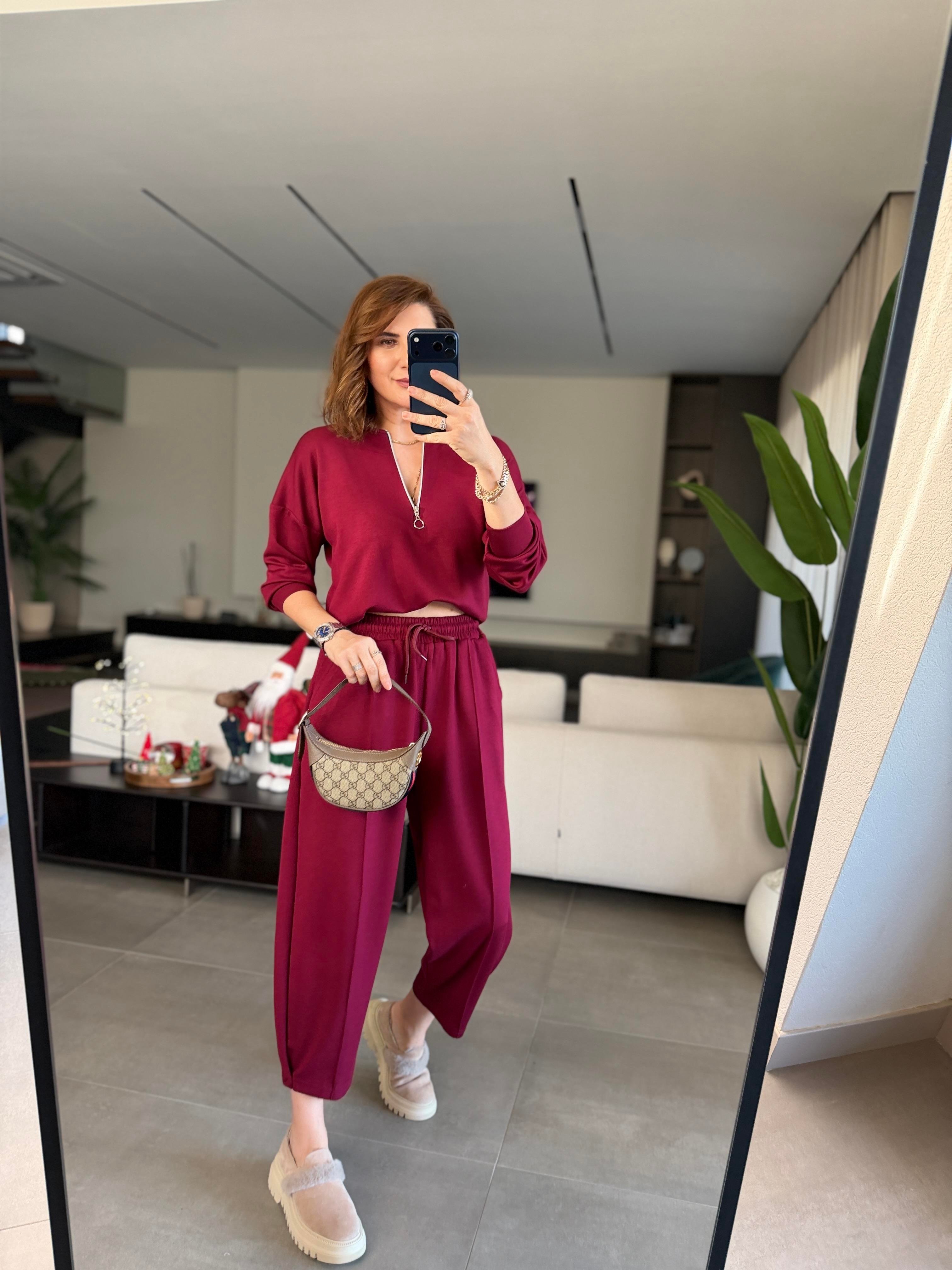 Bordo Santana Yarım Fermuarlı Takım