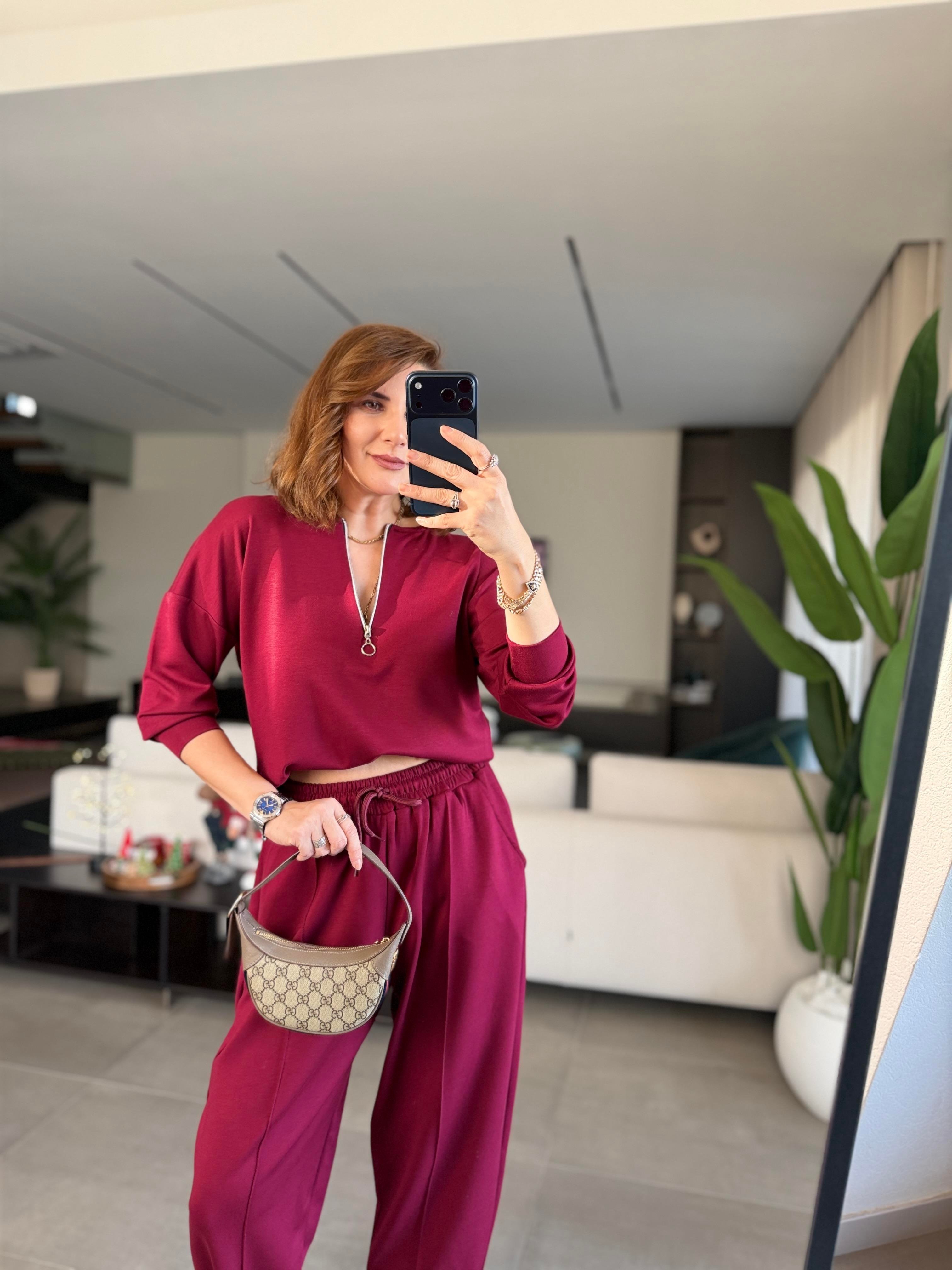 Bordo Santana Yarım Fermuarlı Takım