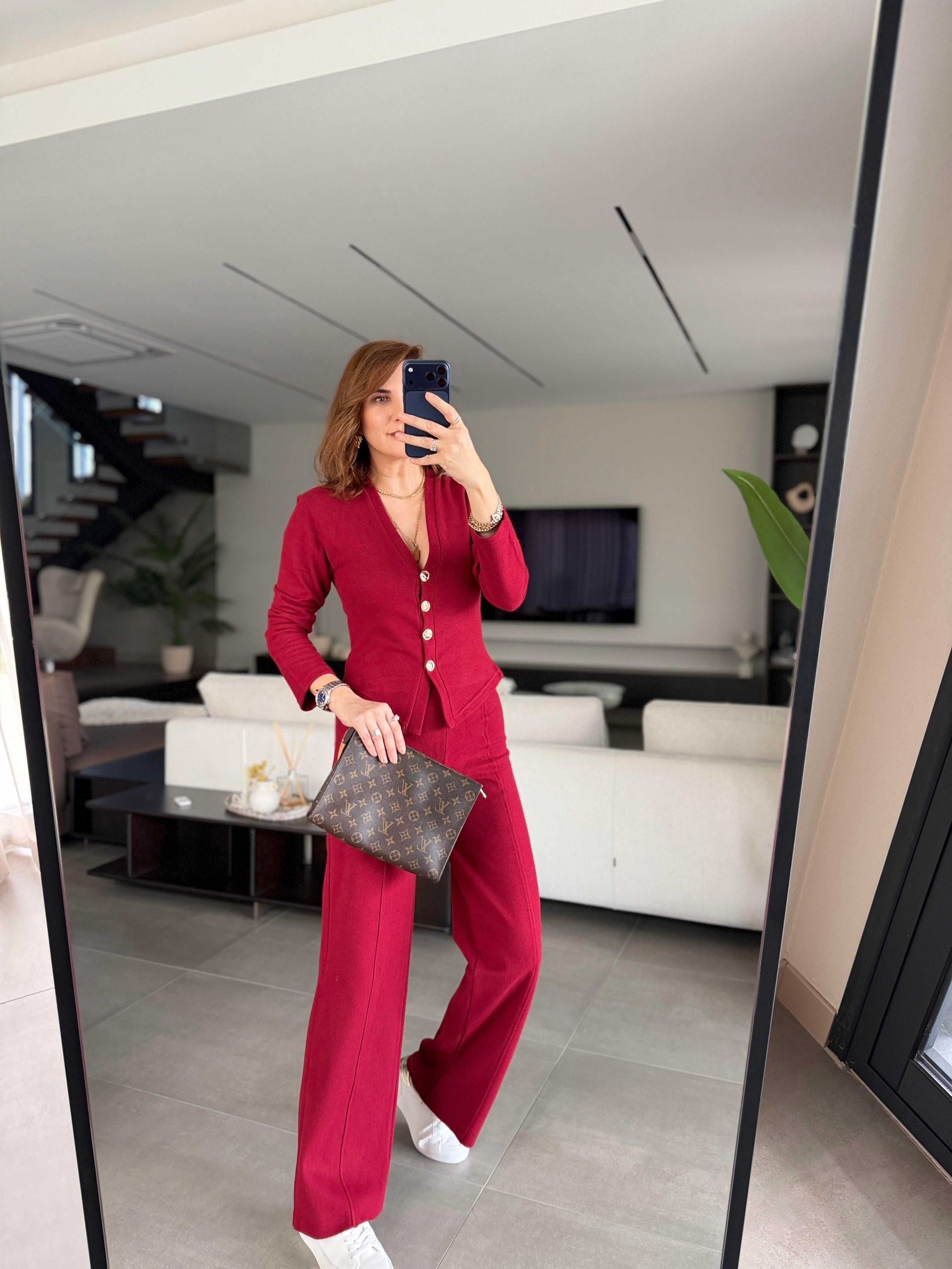Bordo Selanik Önü Düğmeli Ceket Takım