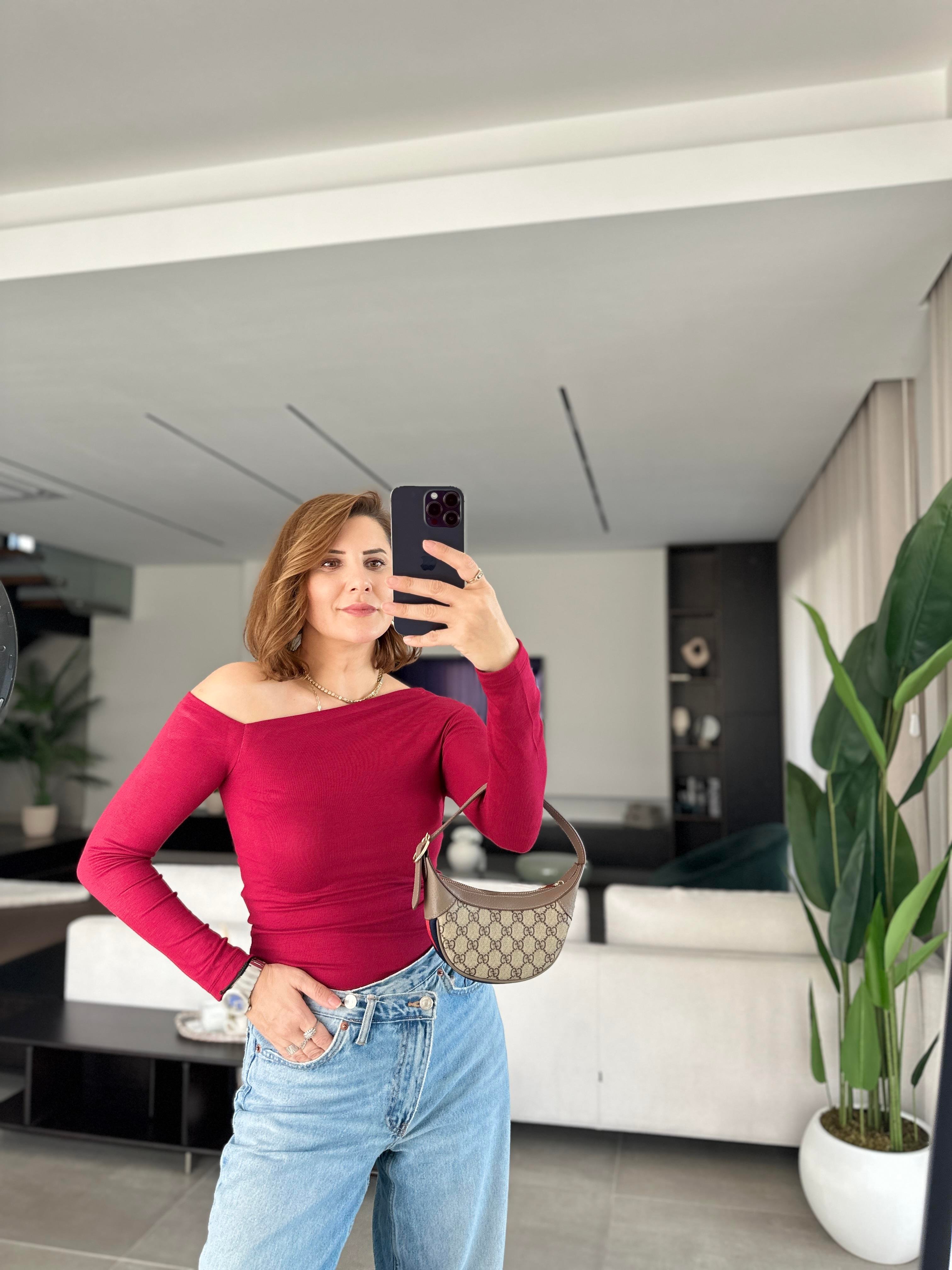 Bordo Tek Omuz Açık Bluz