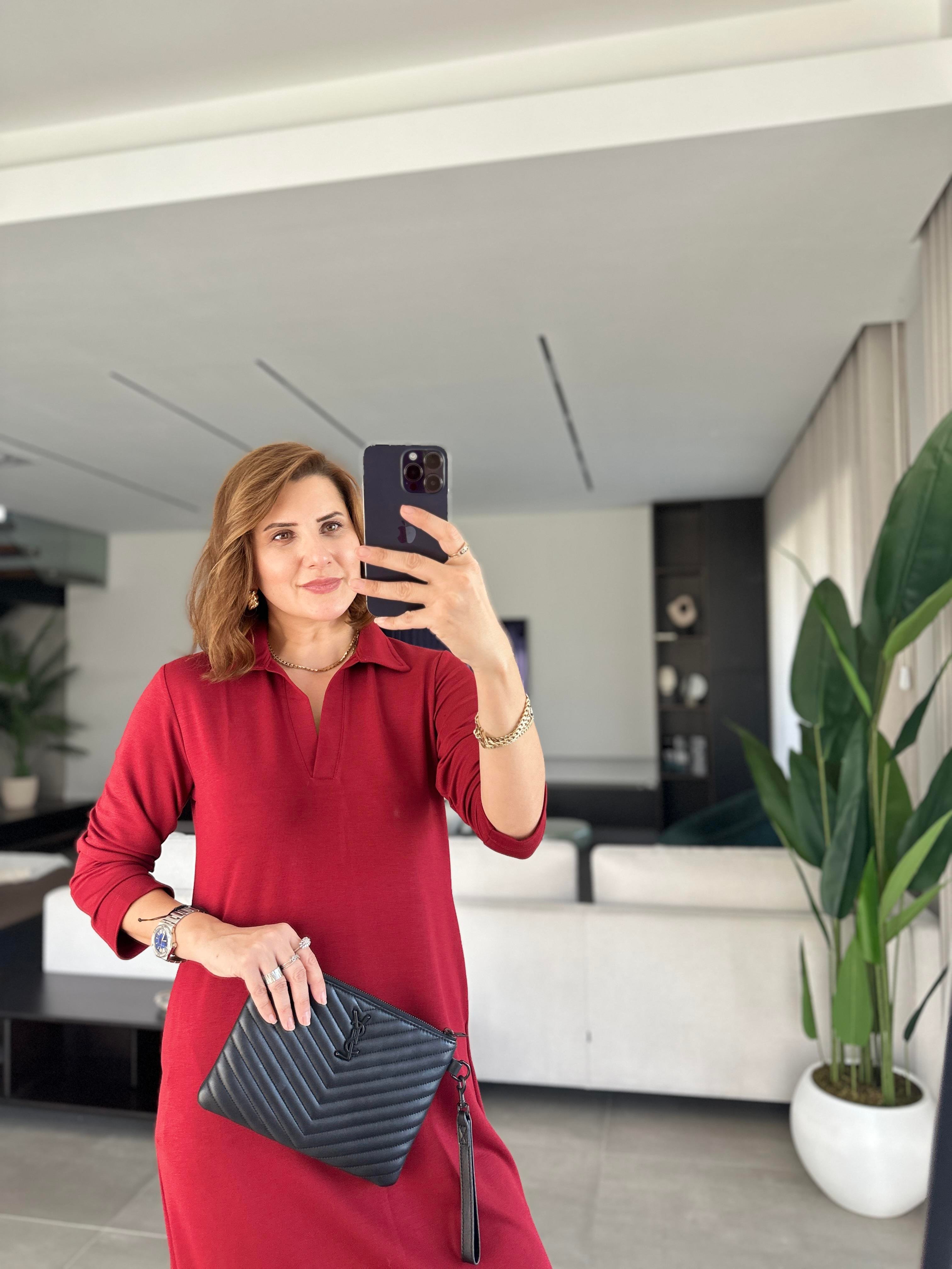 Bordo Uzun Kol Oys Elbise