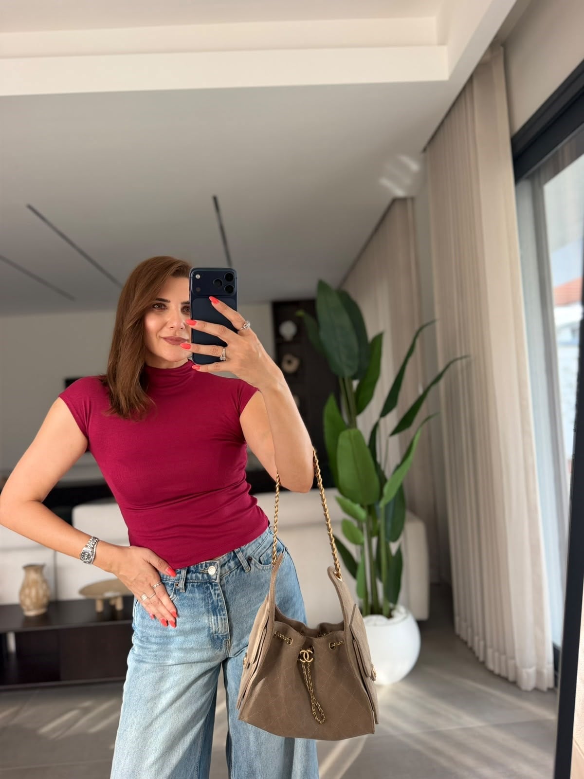 Bordo Yarım Balıkçı Yaka Bluz