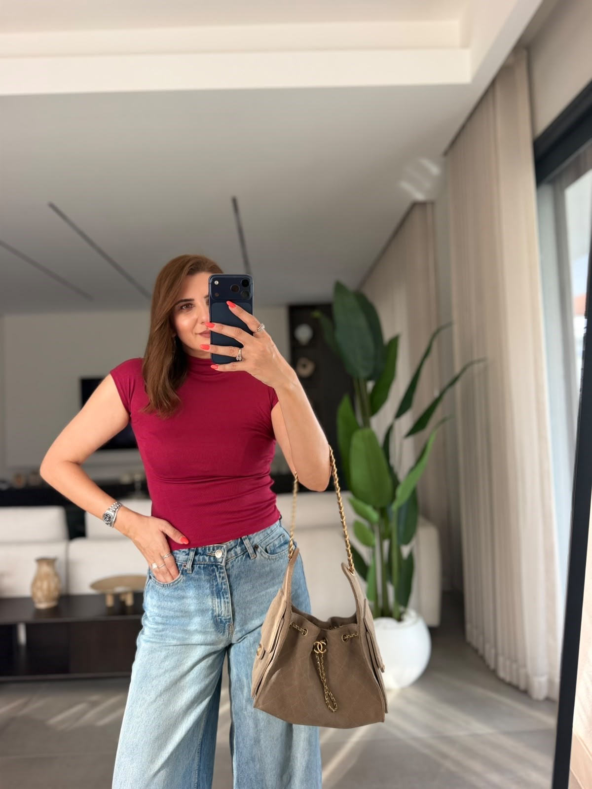 Bordo Yarım Balıkçı Yaka Bluz