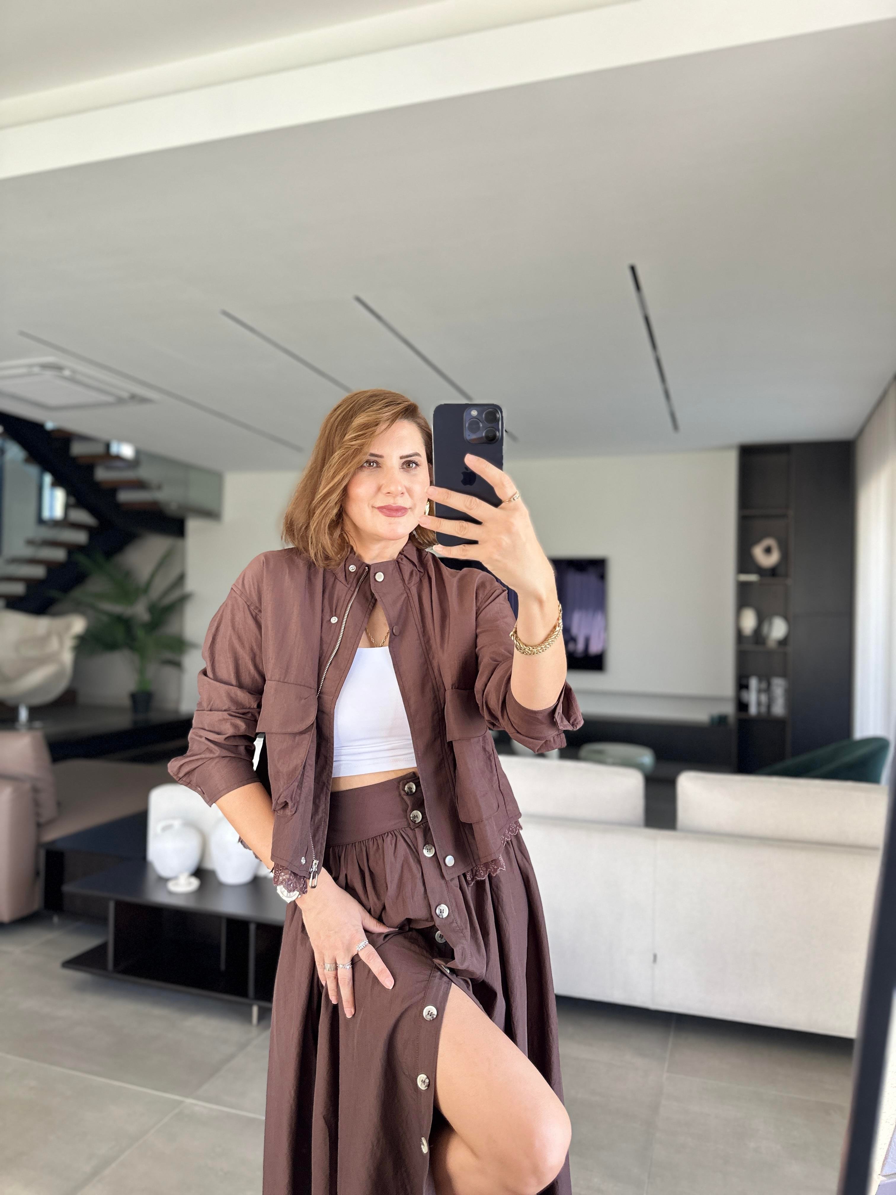 Brodeli Çift Cepli Etek Takım