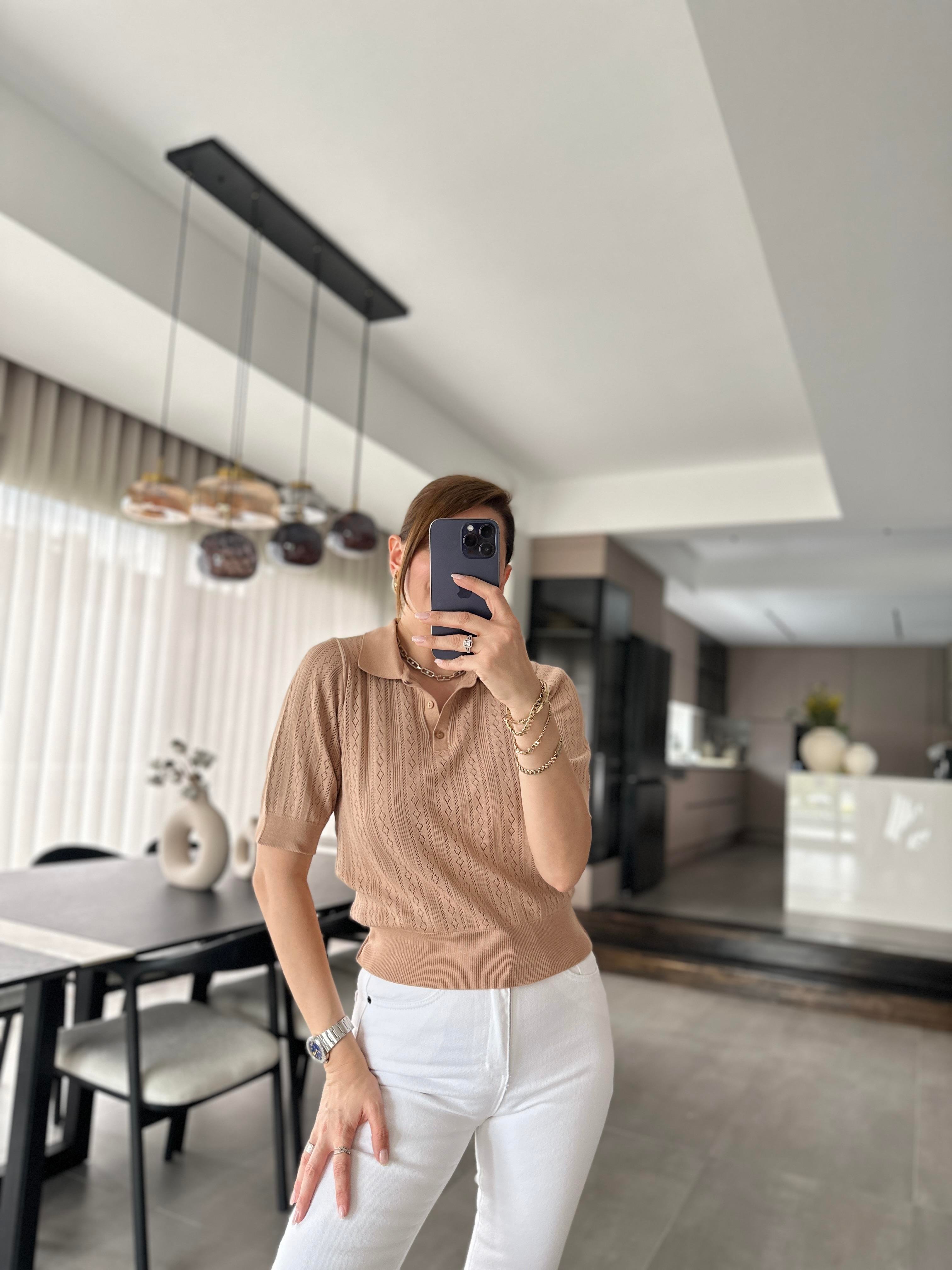Camel Polo Yaka Ajurlu Bluz