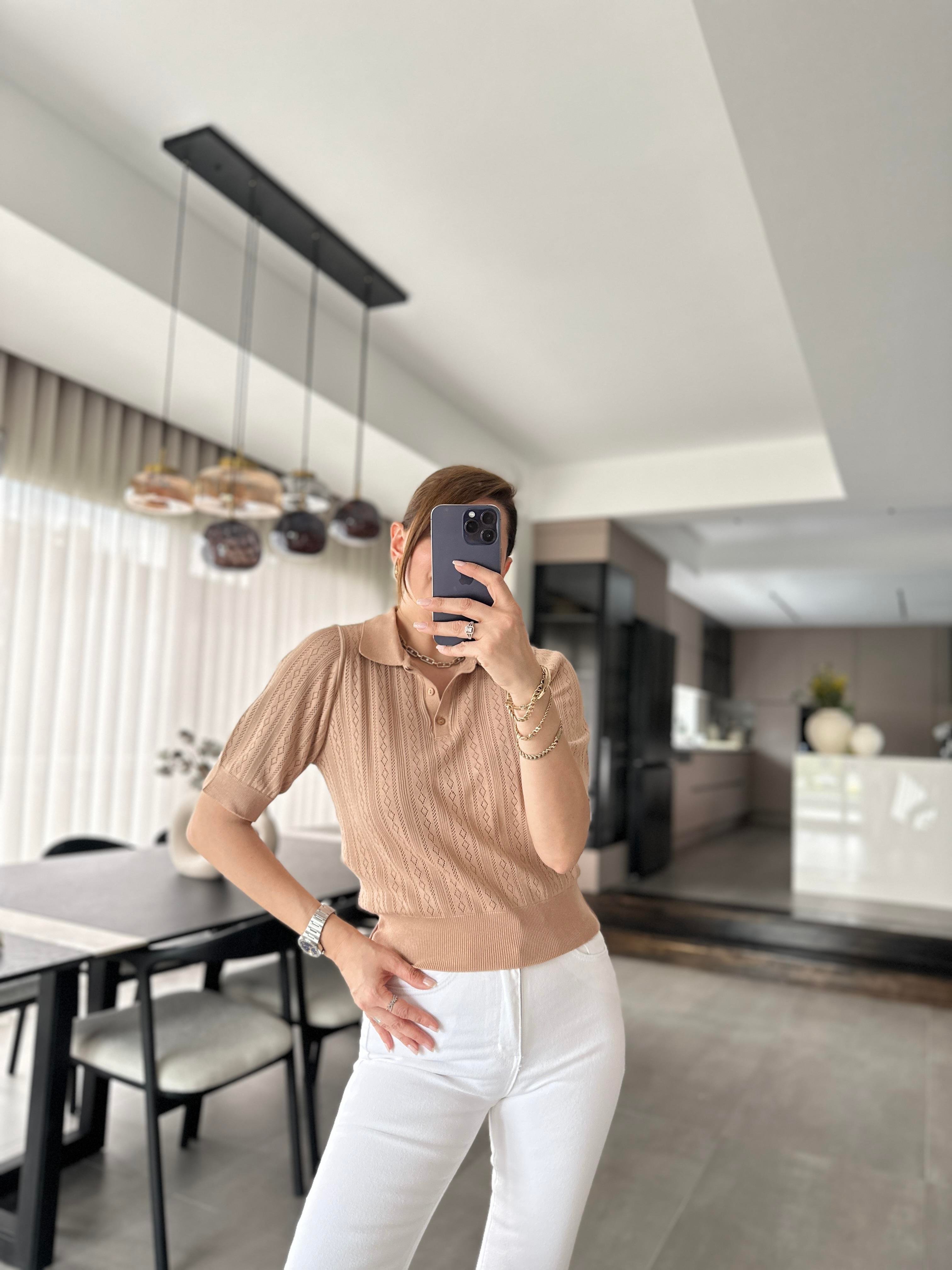 Camel Polo Yaka Ajurlu Bluz