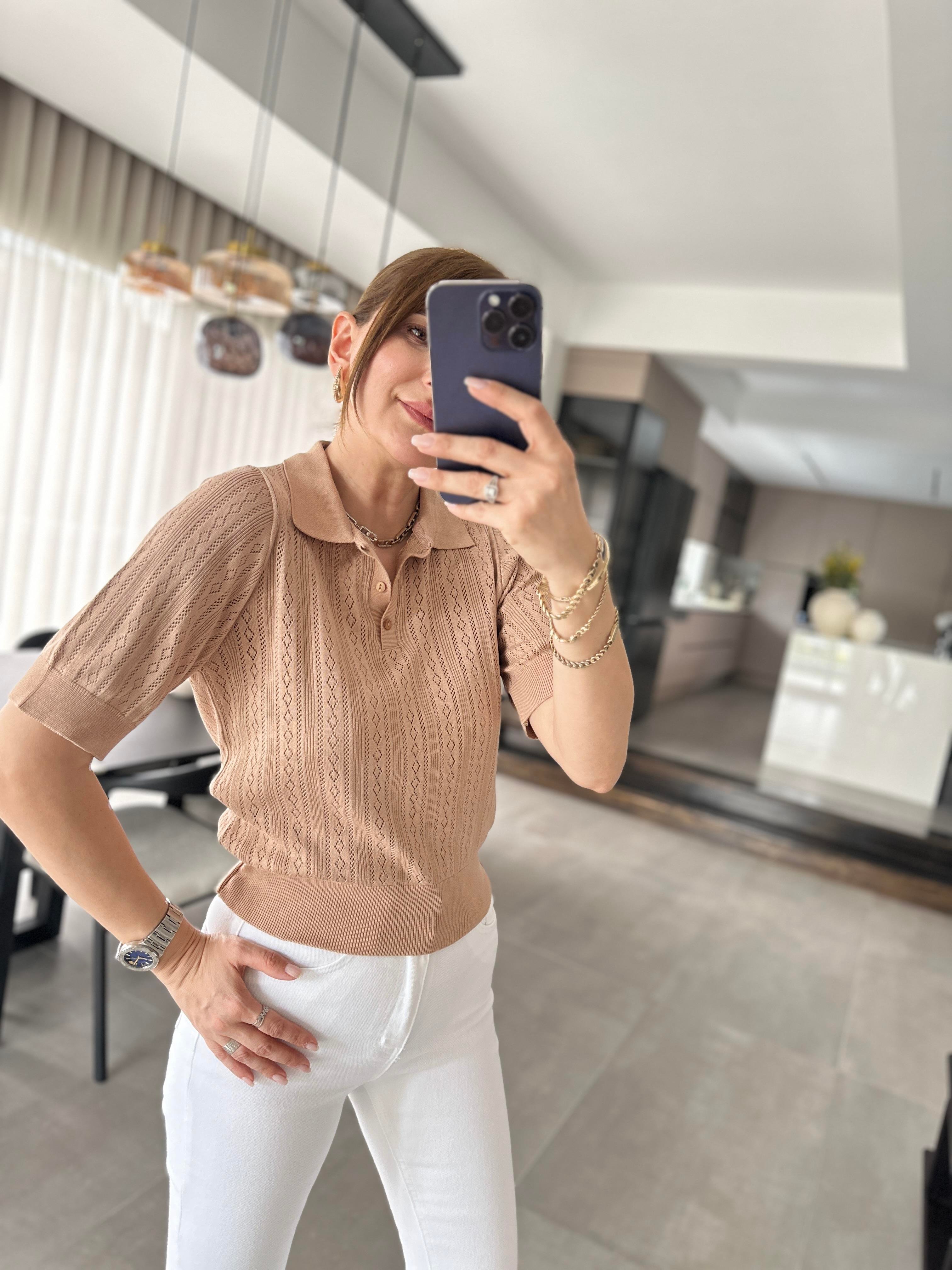 Camel Polo Yaka Ajurlu Bluz