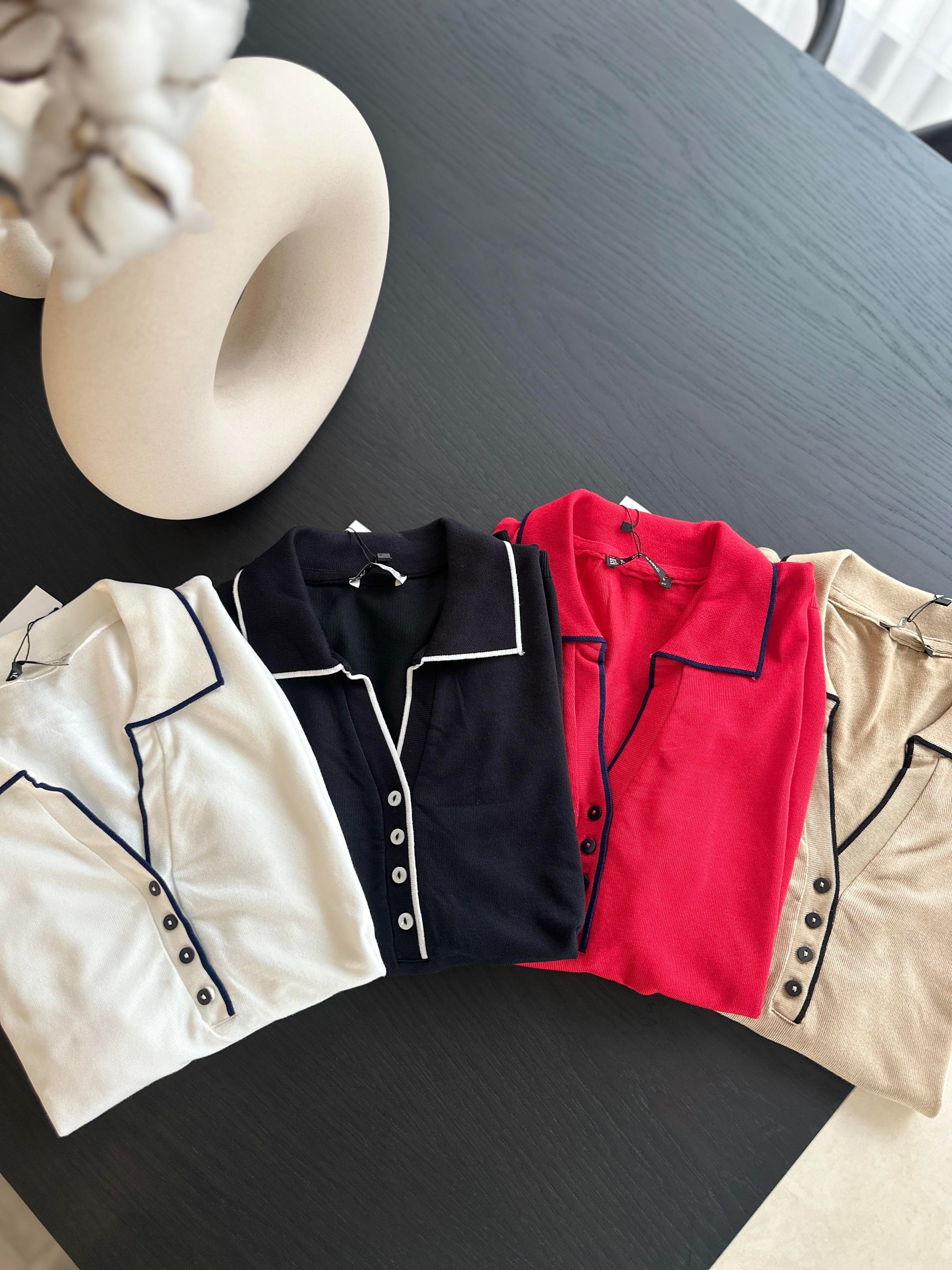 Camel Polo Yaka Düğmeli Yarım Kol Bluz